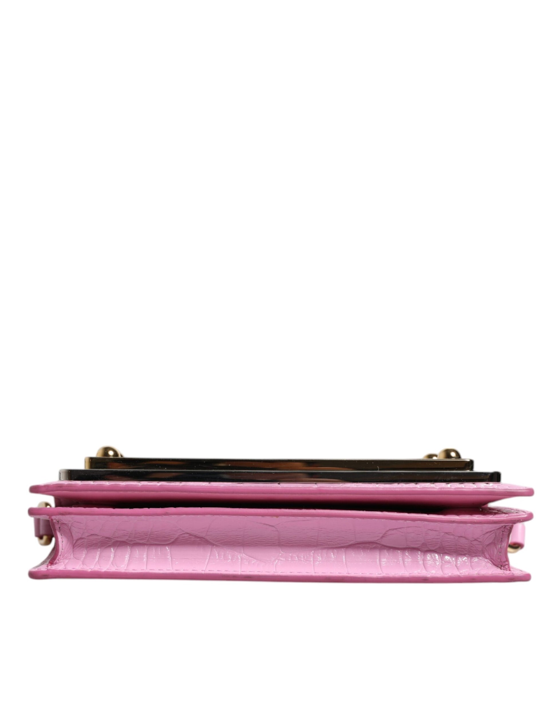 Umhängetasche aus exotischem Leder mit Logo-Schild in Rosa