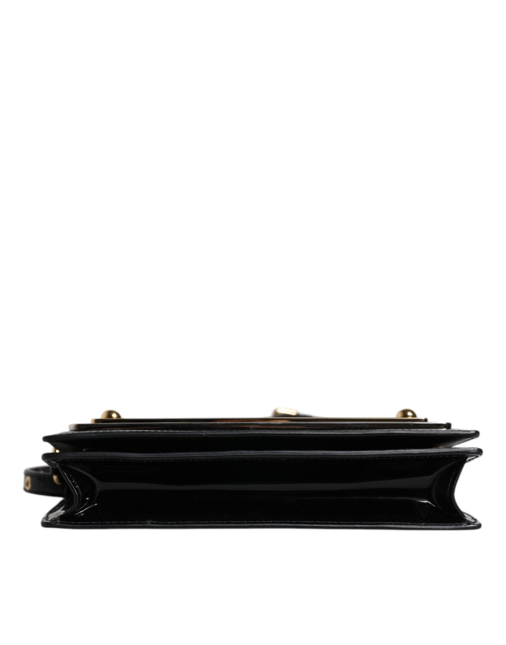 Schwarze Umhängetasche aus Lackleder mit Logo-Schild