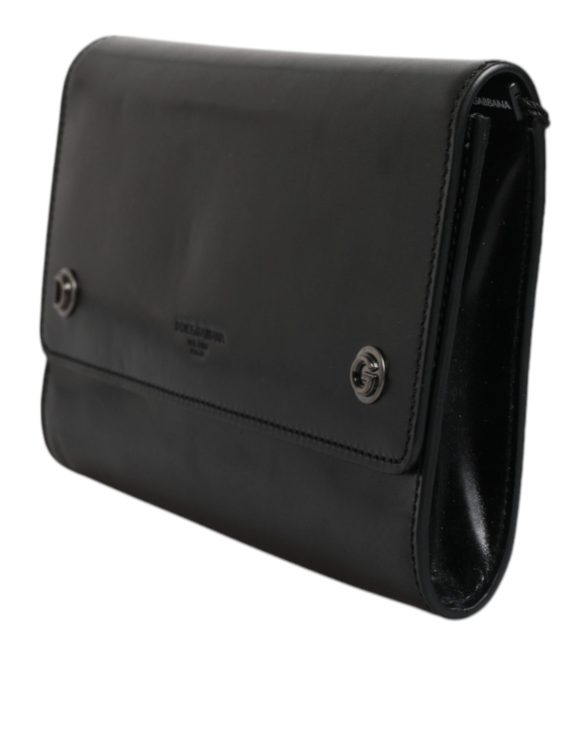 Schwarze Umhängetasche aus Leder mit Logoprägung