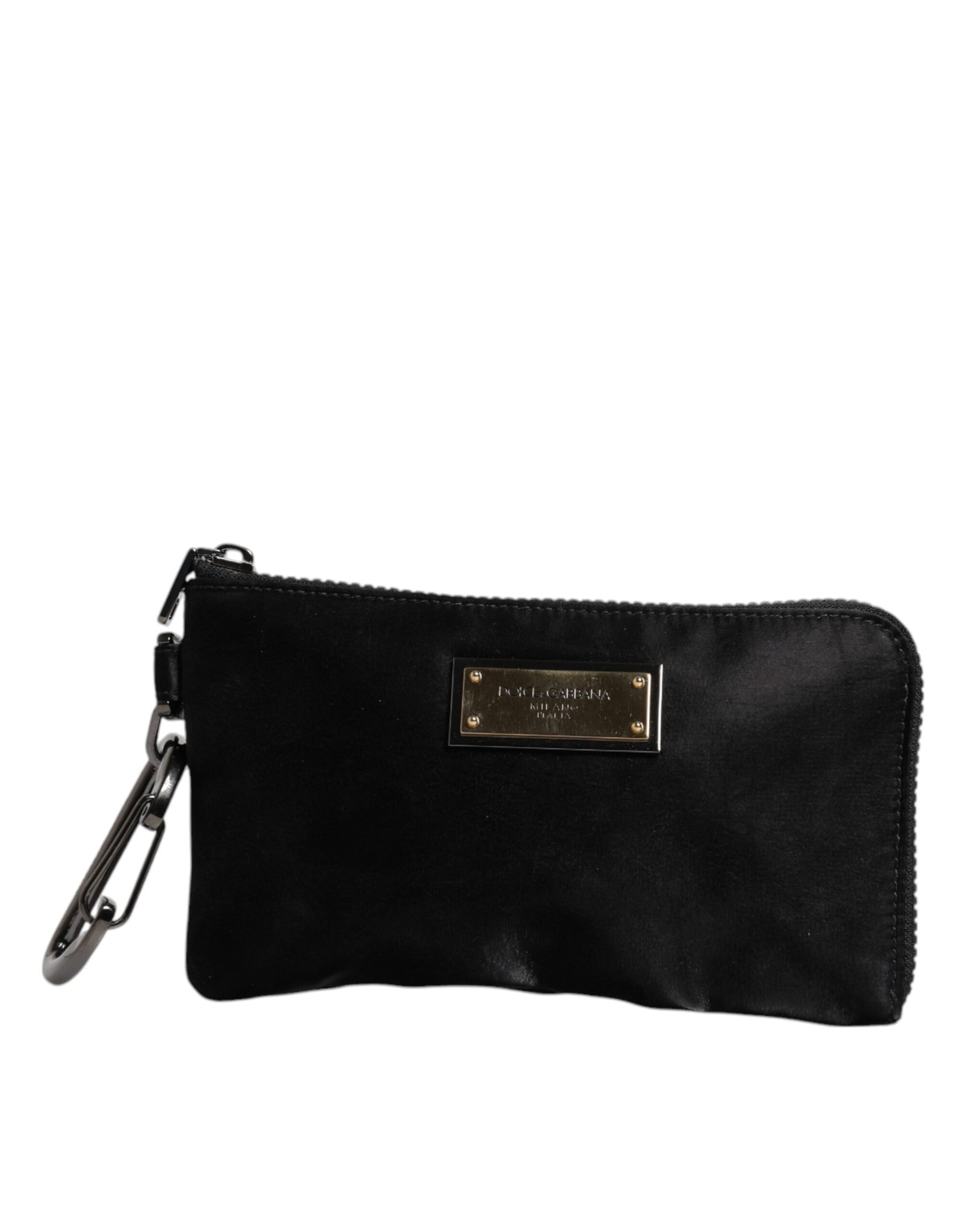 Schwarze Clutch aus Nylon mit Schlüsselring und Logo-Schild