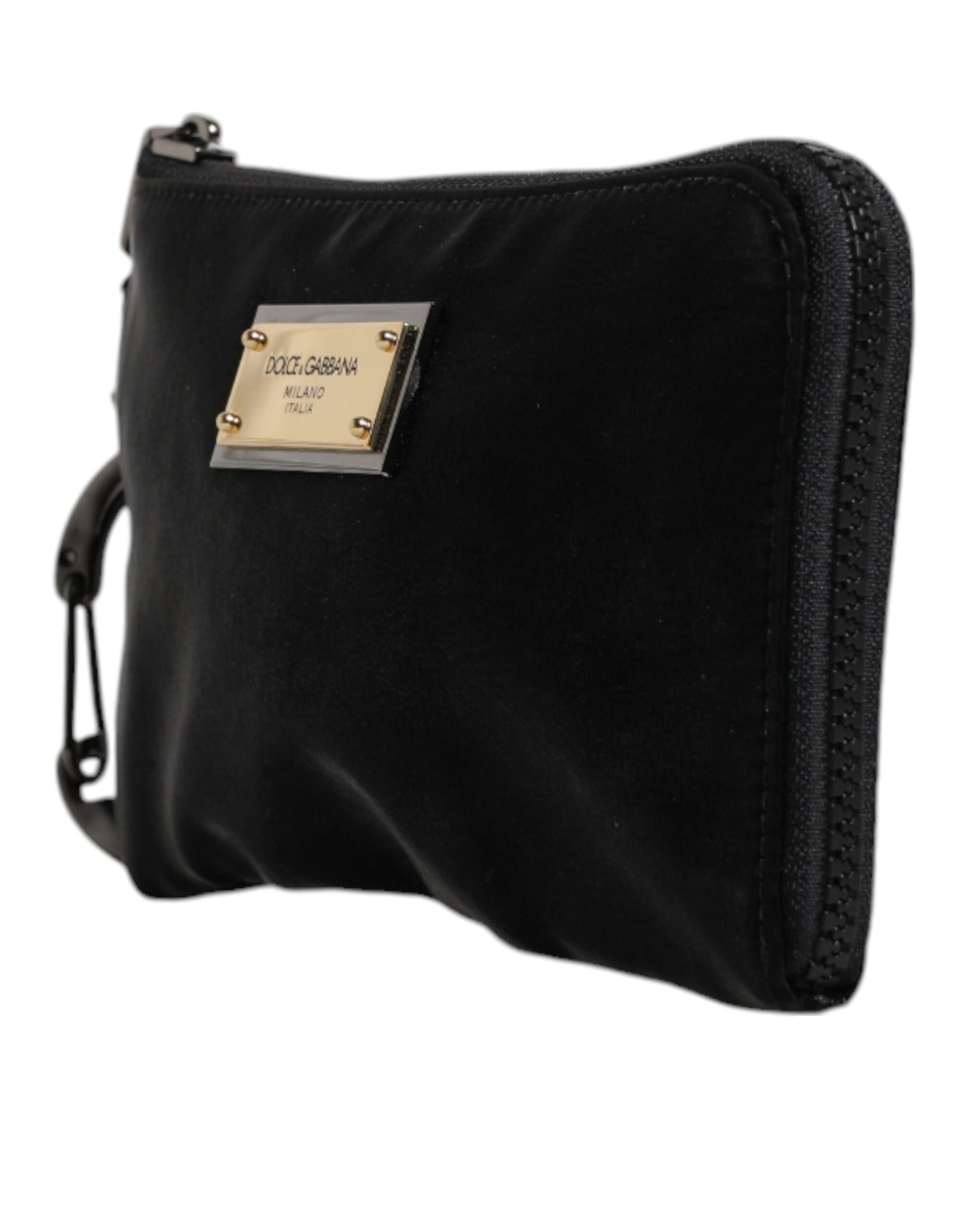 Schwarze Clutch aus Nylon mit Schlüsselring und Logo-Schild