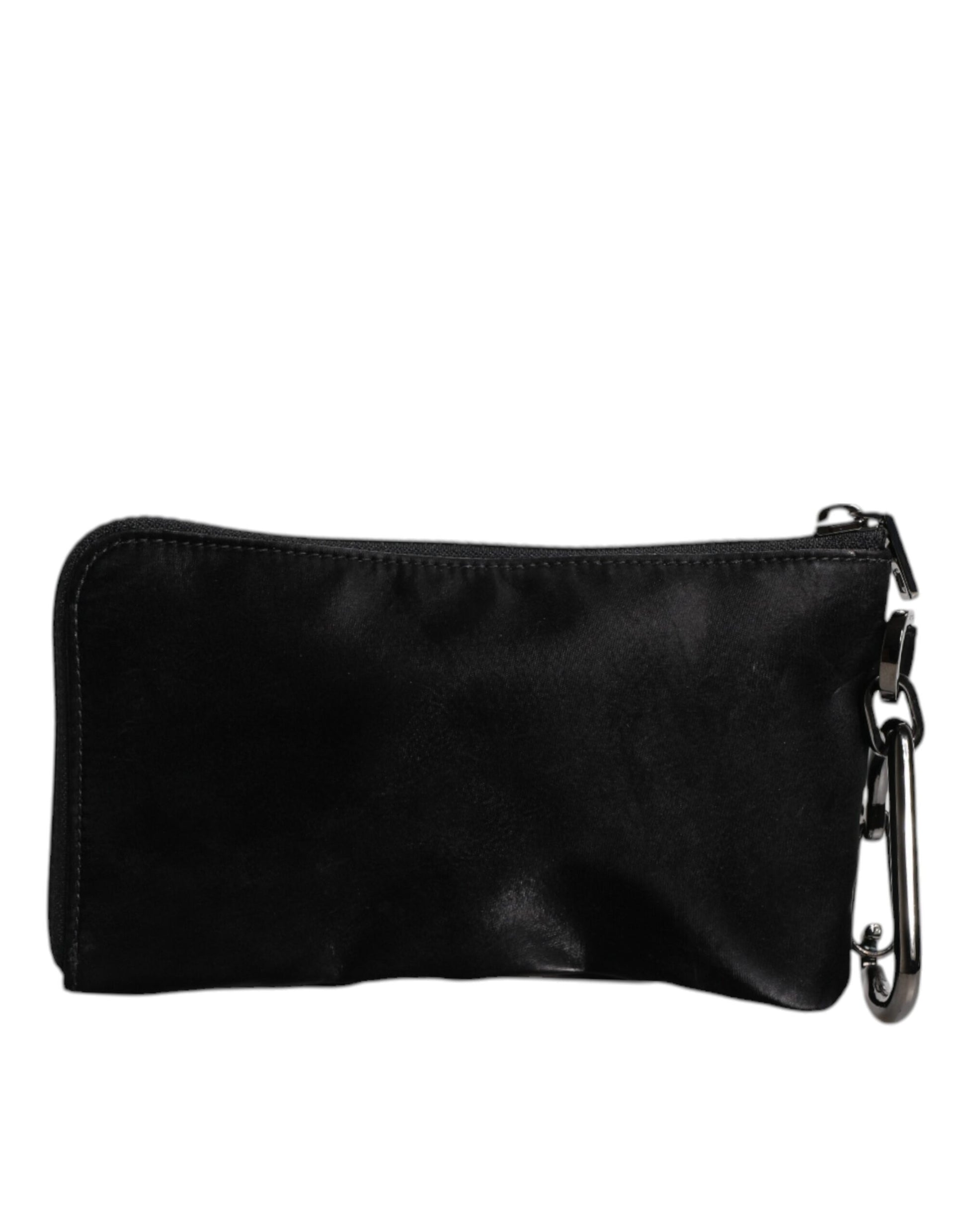 Schwarze Clutch aus Nylon mit Schlüsselring und Logo-Schild