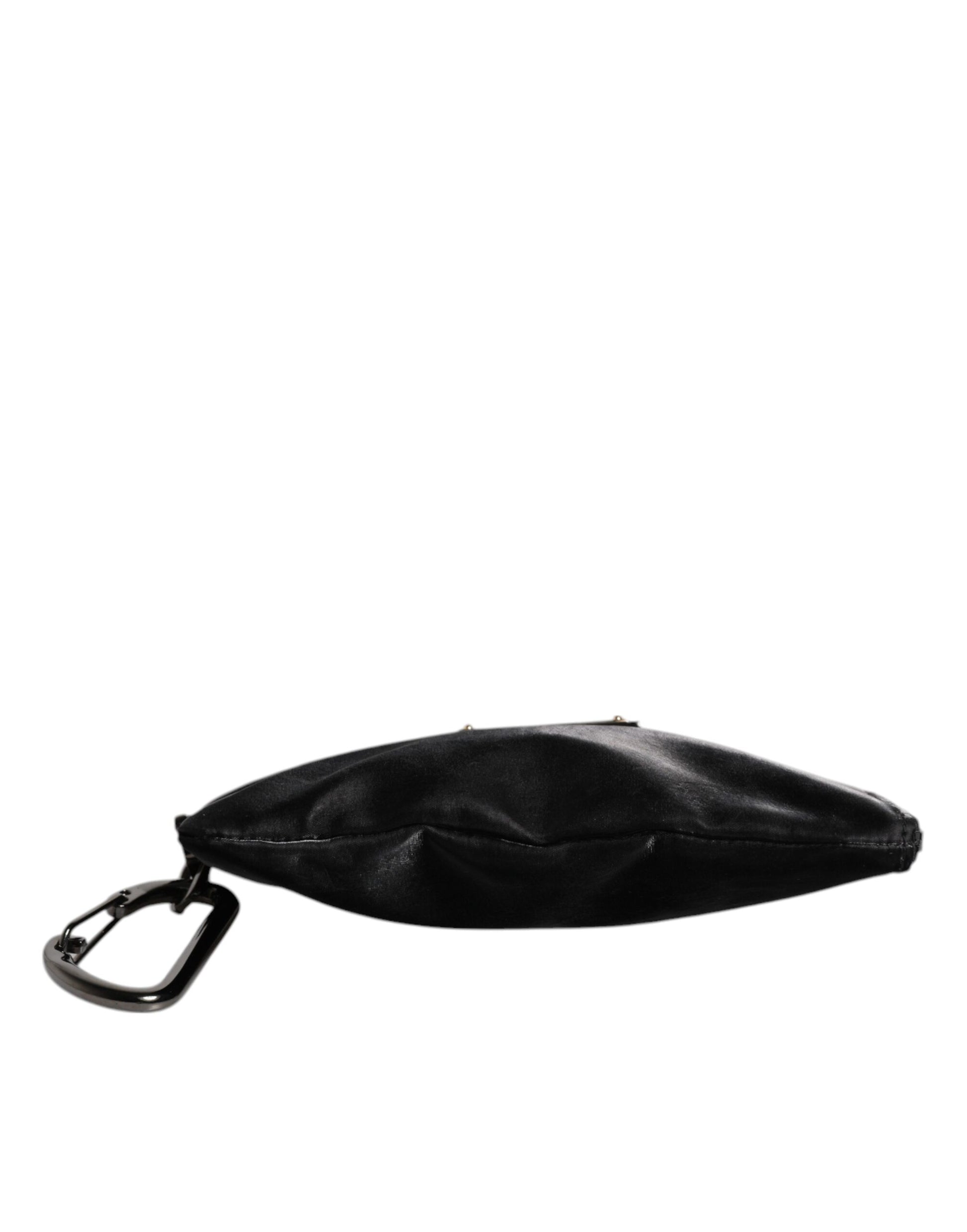 Schwarze Clutch aus Nylon mit Schlüsselring und Logo-Schild