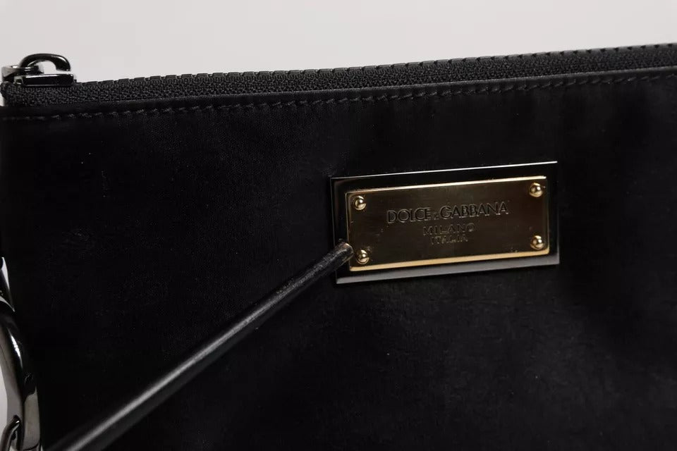 Schwarze Clutch aus Nylon mit Schlüsselring und Logo-Schild