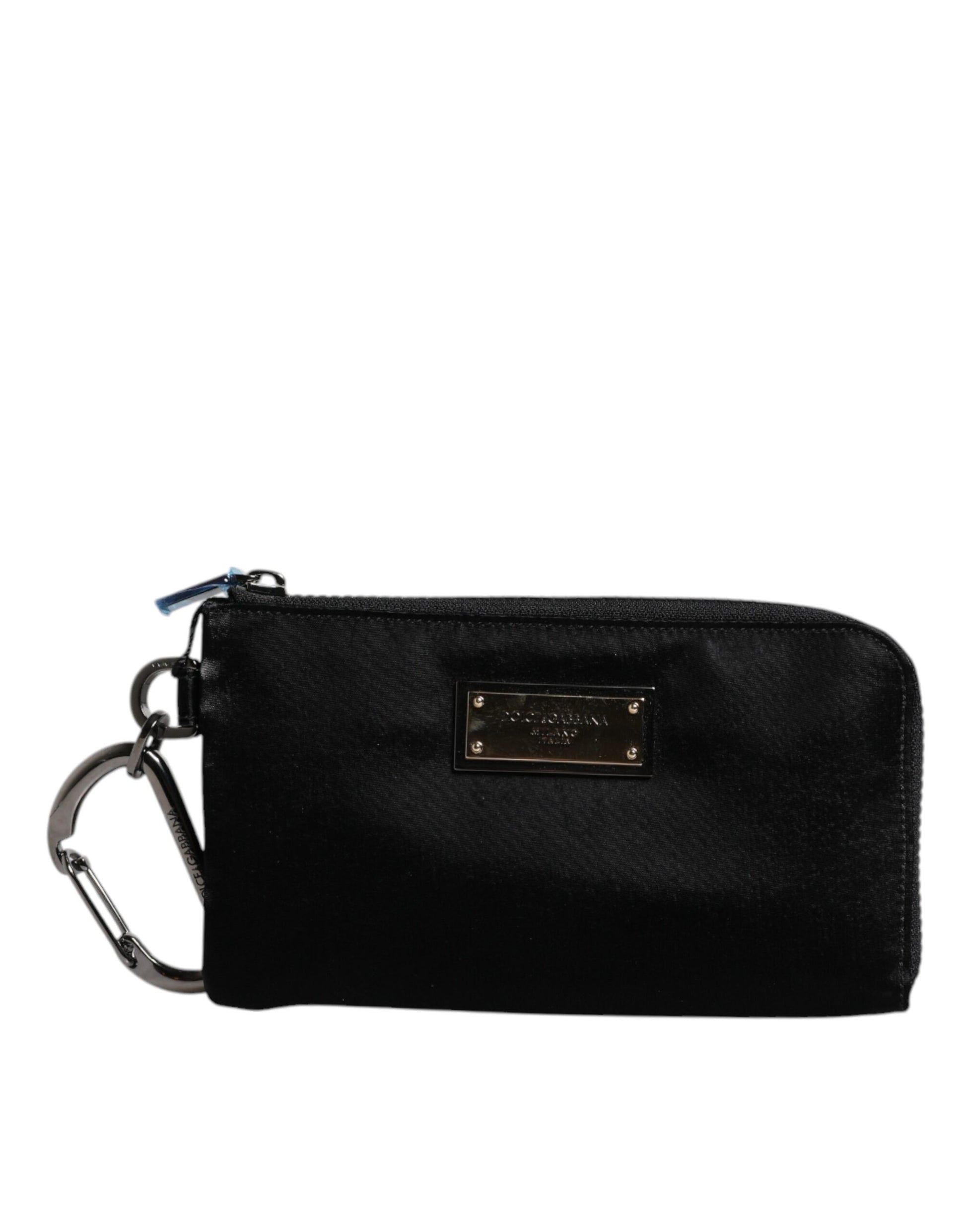 Schwarze Clutch aus Nylon mit Schlüsselring und Logo-Schild