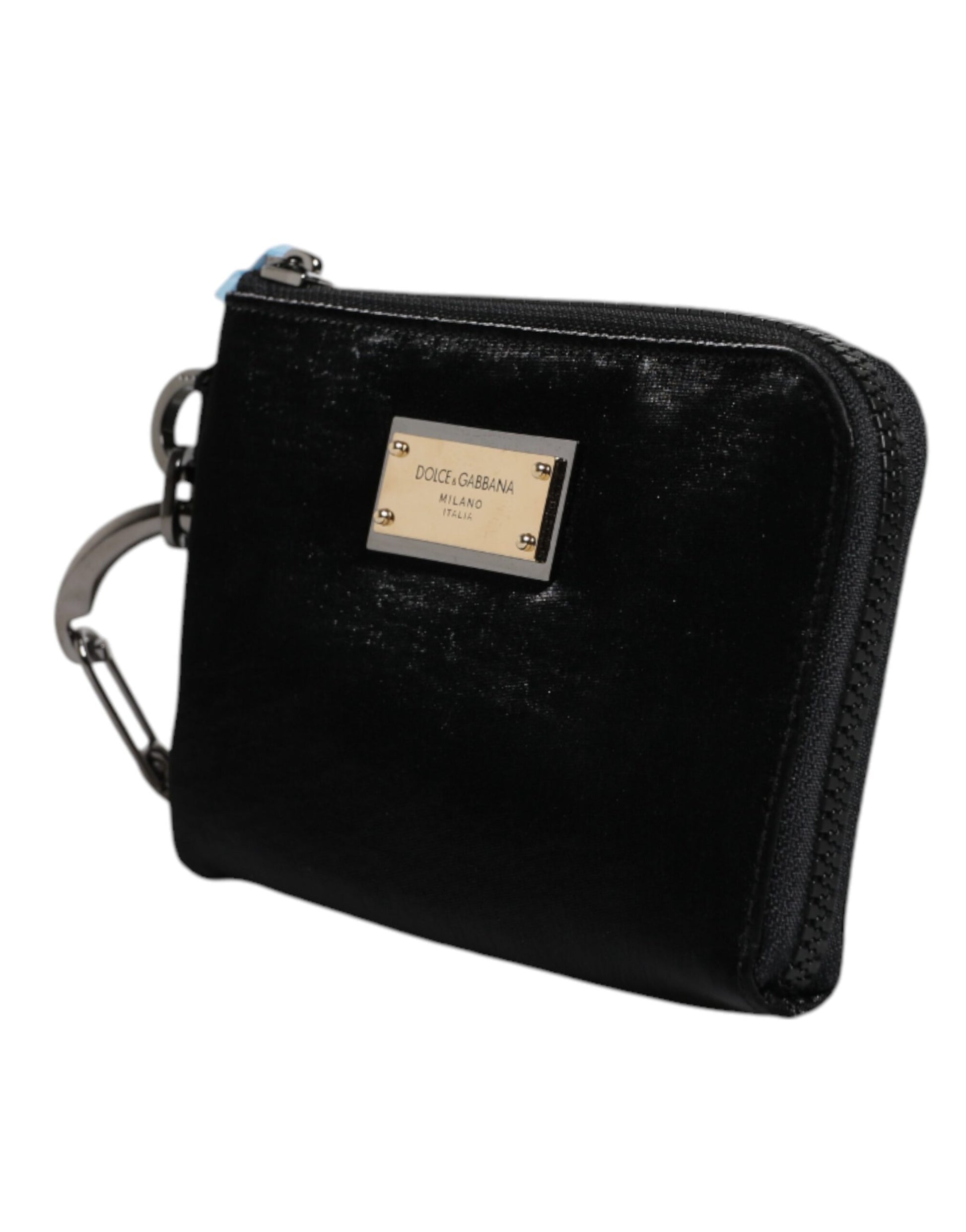 Schwarze Clutch aus Nylon mit Schlüsselring und Logo-Schild