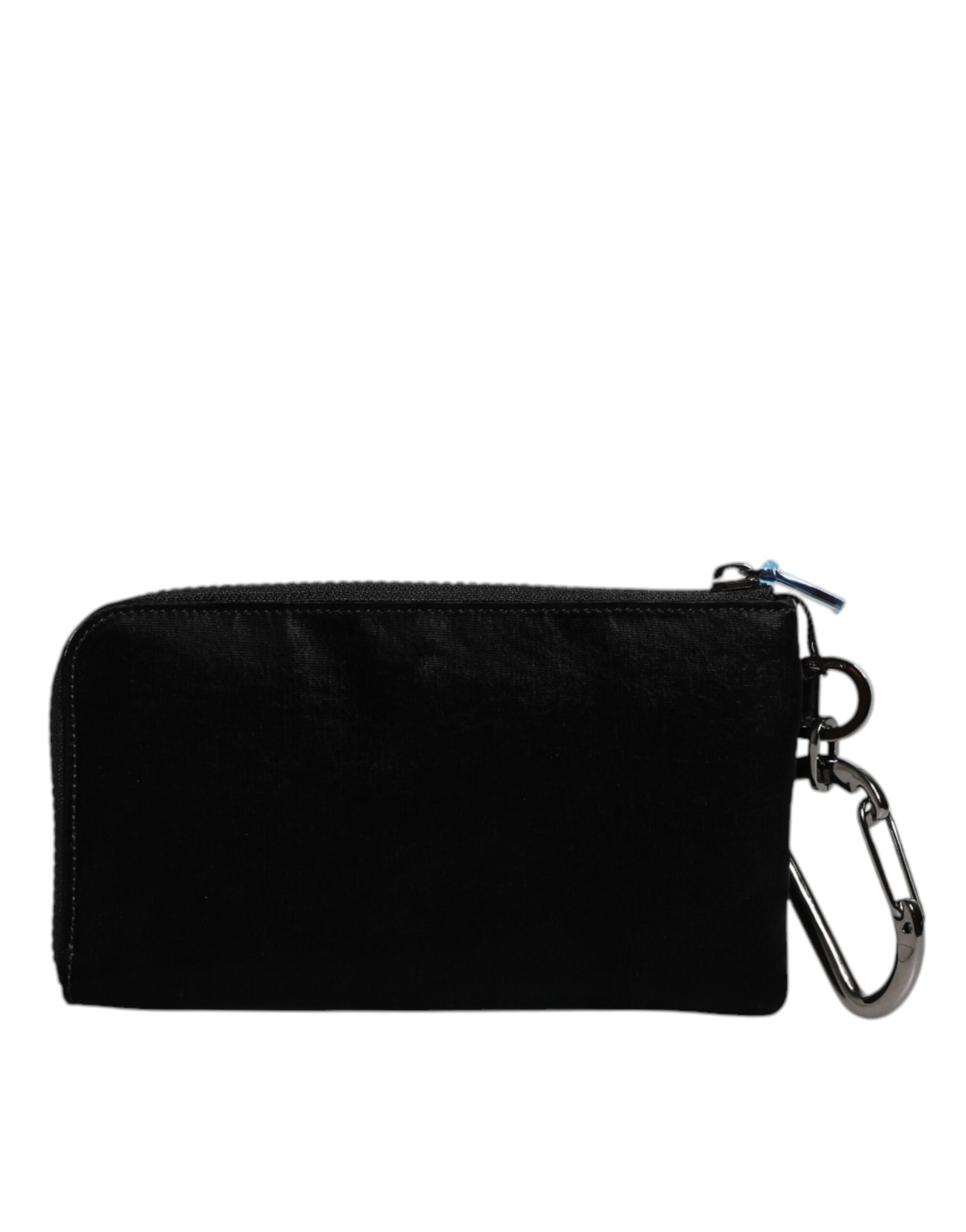 Schwarze Clutch aus Nylon mit Schlüsselring und Logo-Schild