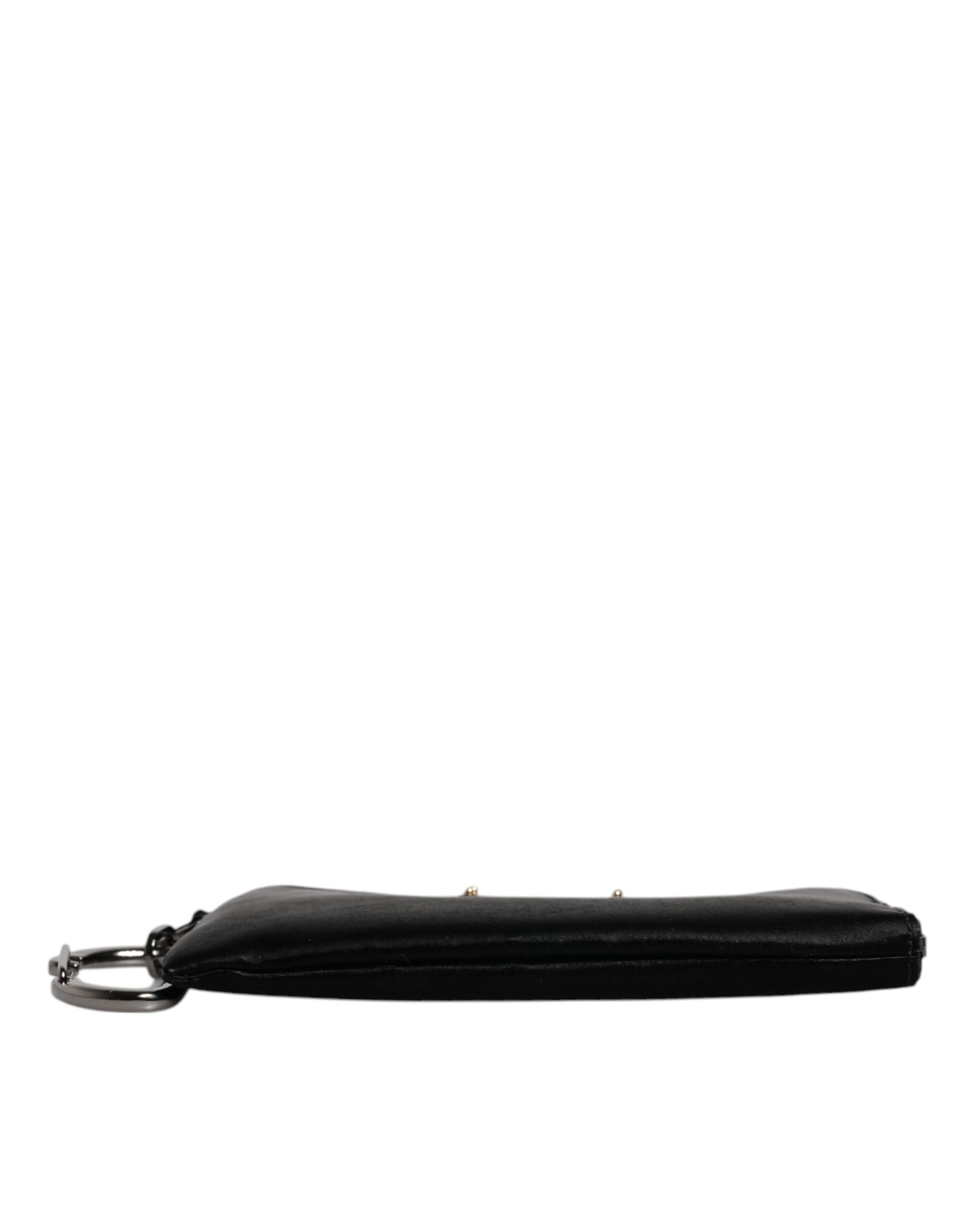 Schwarze Clutch aus Nylon mit Schlüsselring und Logo-Schild