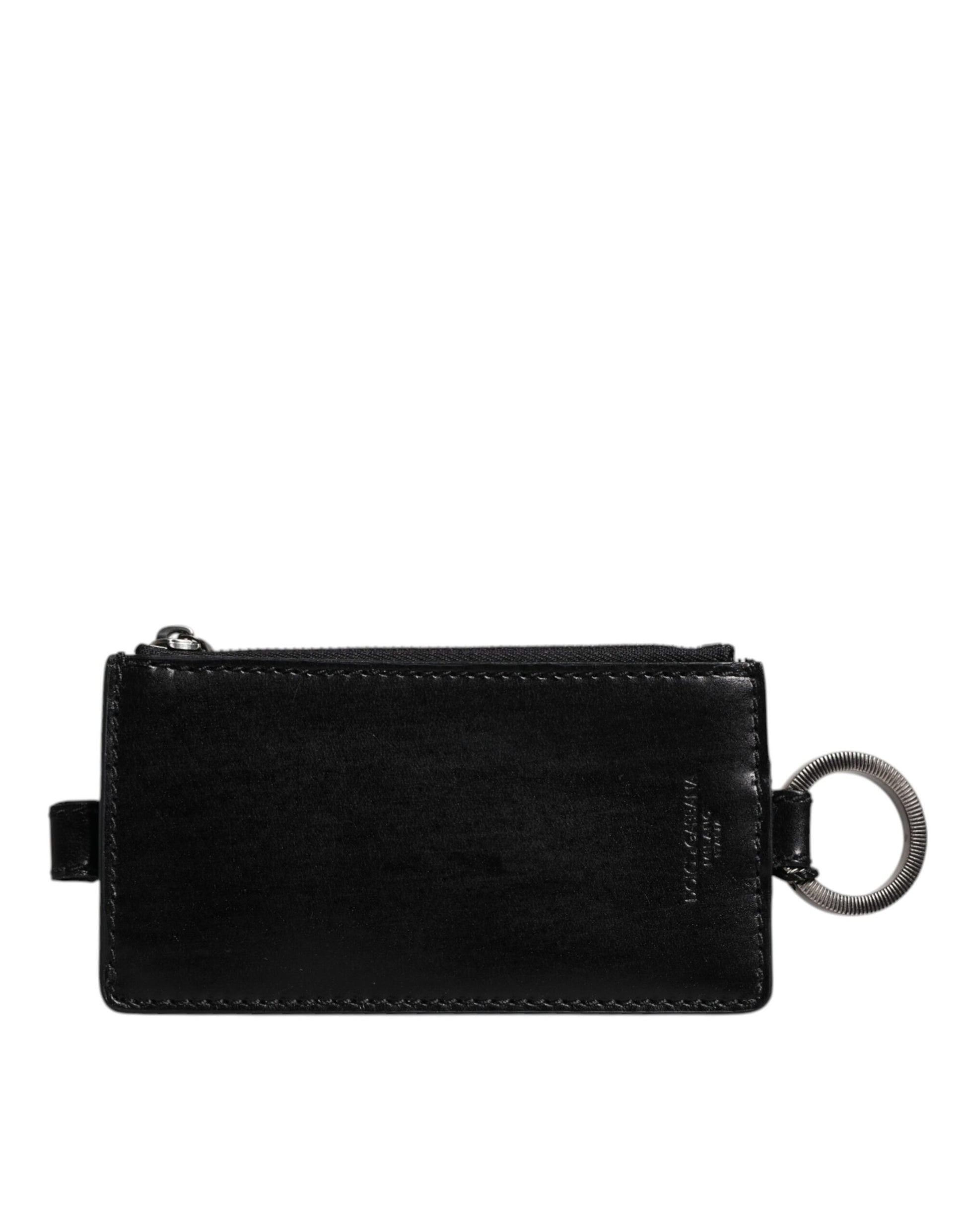Schwarzes Kartenetui aus Leder mit Lanyard und Logo von Horse