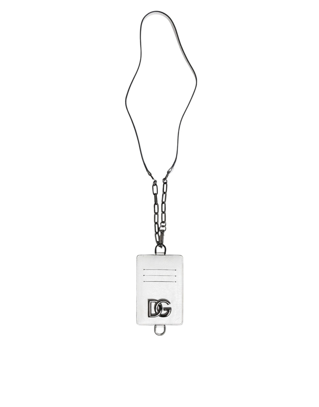 Kartenetui aus weißem Kalbsleder mit Lanyard und Logo