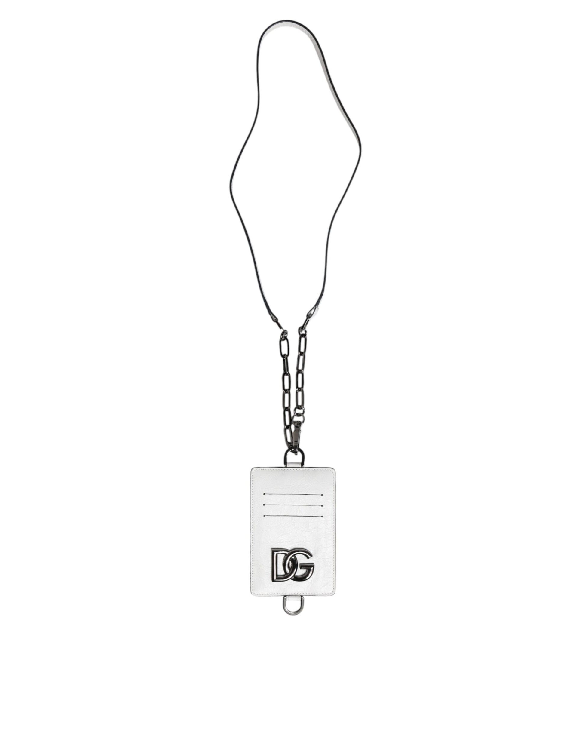 Kartenetui aus weißem Kalbsleder mit Lanyard und Logo