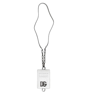 Kartenetui aus weißem Kalbsleder mit Lanyard und Logo