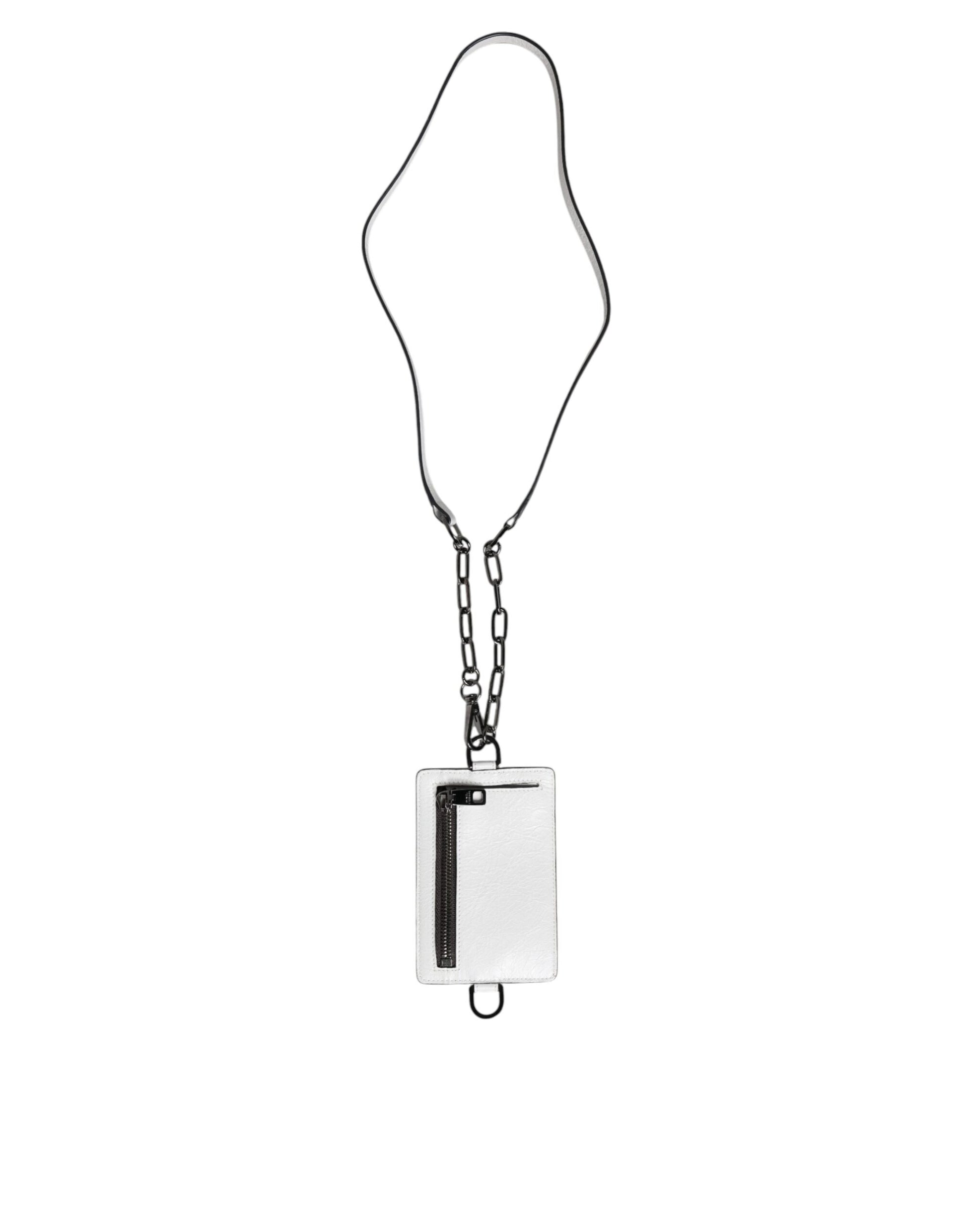 Kartenetui aus weißem Kalbsleder mit Lanyard und Logo