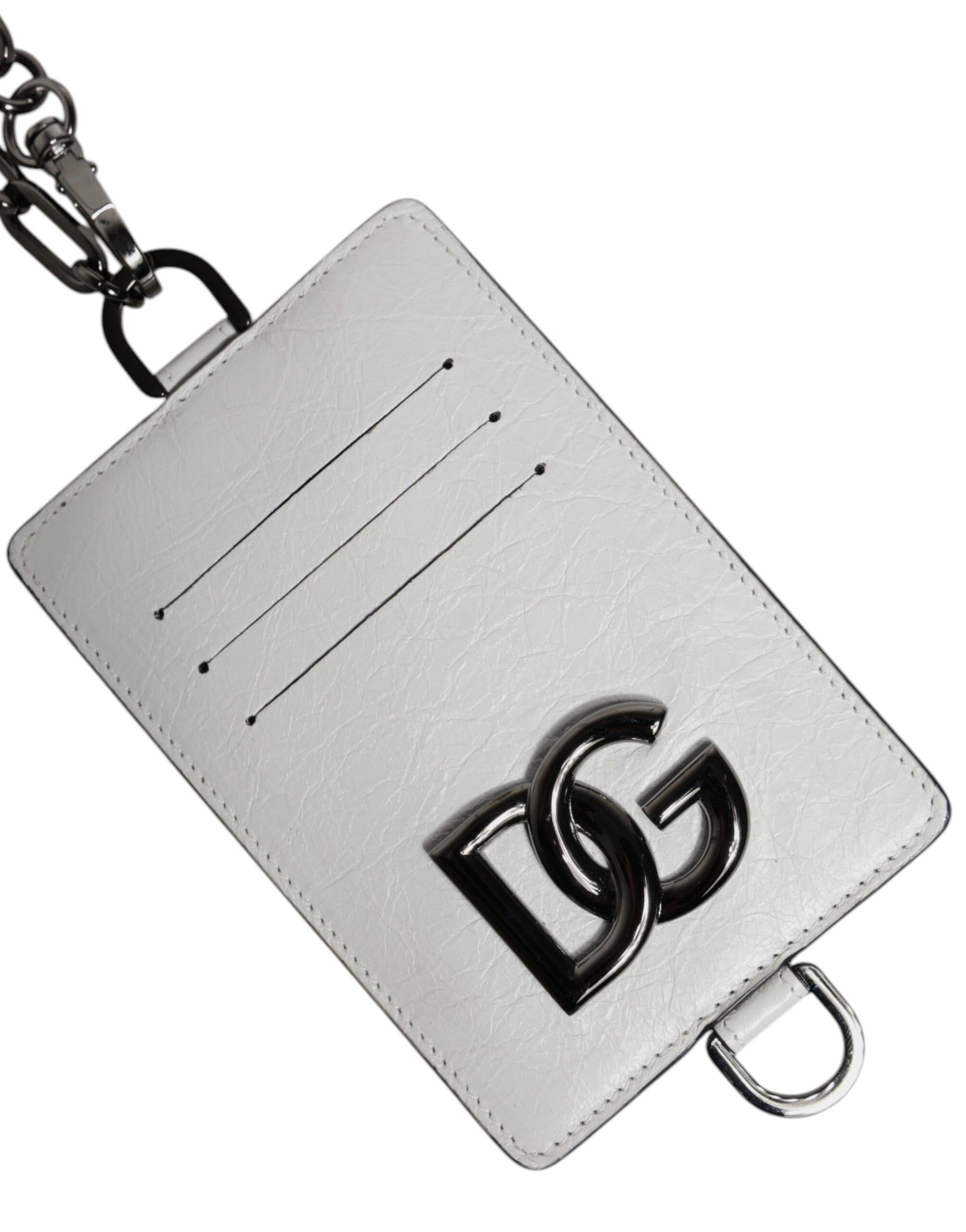 Kartenetui aus weißem Kalbsleder mit Lanyard und Logo