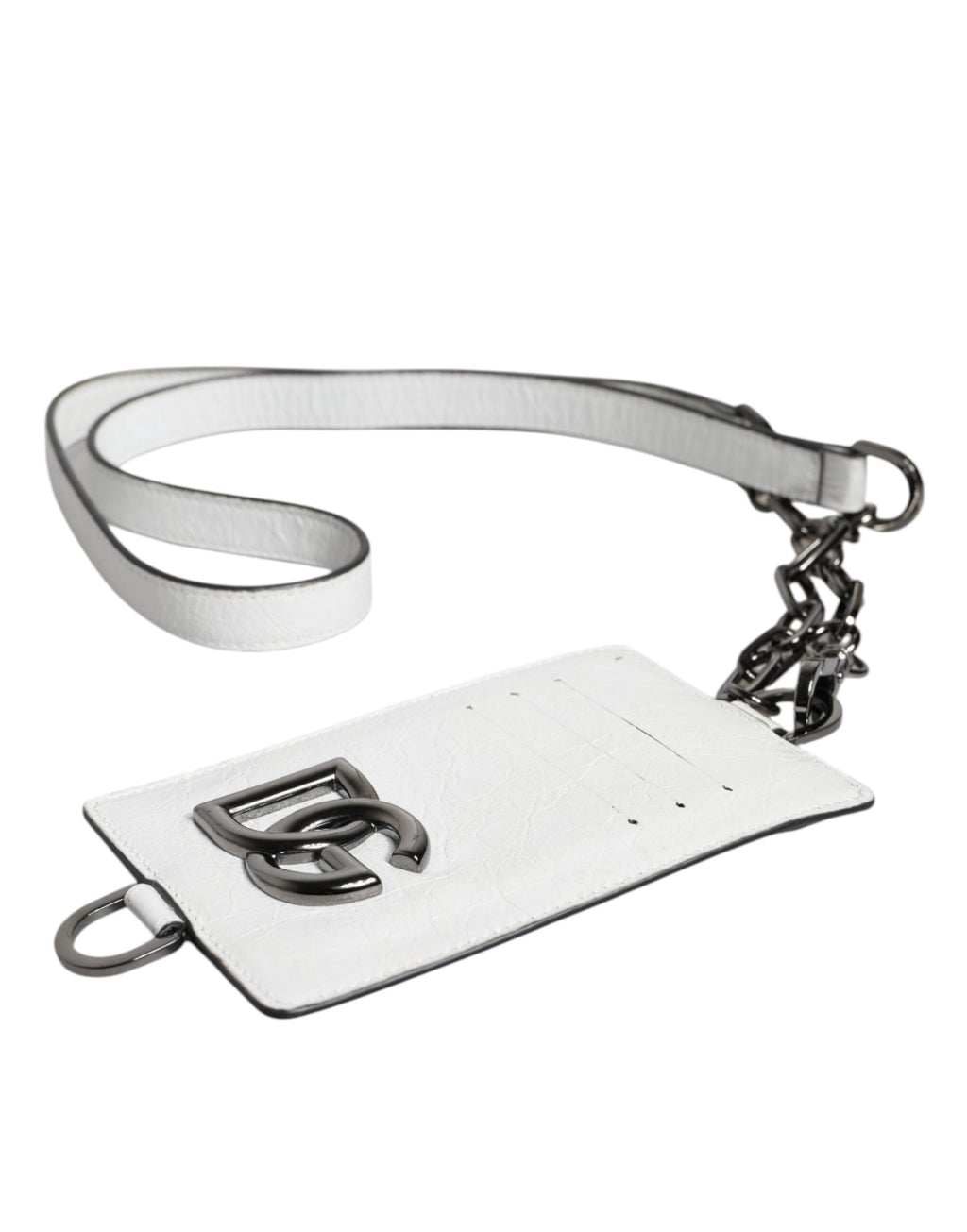 Kartenetui aus weißem Kalbsleder mit Lanyard und Logo