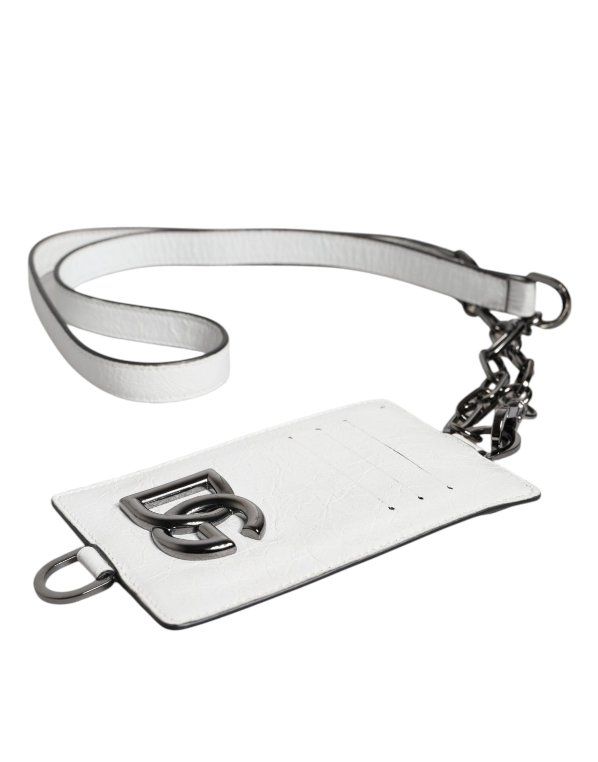 Kartenetui aus weißem Kalbsleder mit Lanyard und Logo
