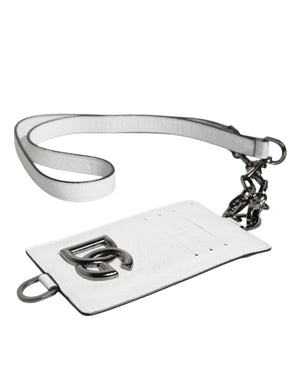 Kartenetui aus weißem Kalbsleder mit Lanyard und Logo
