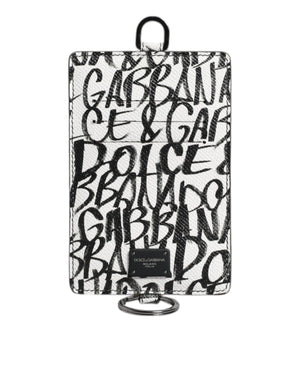 Weißes Kartenetui aus Leder mit Lanyard und Logo-Print