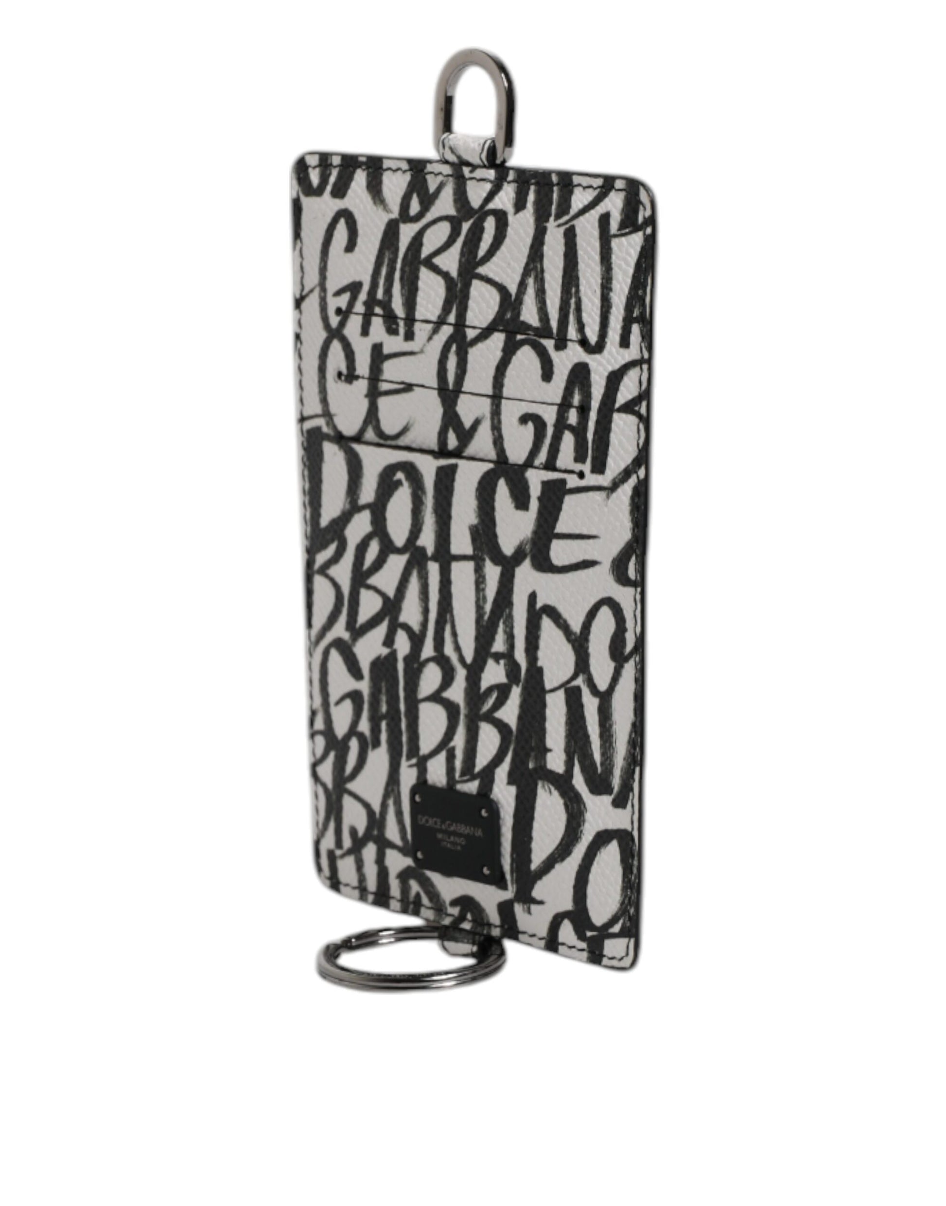 Weißes Kartenetui aus Leder mit Lanyard und Logo-Print