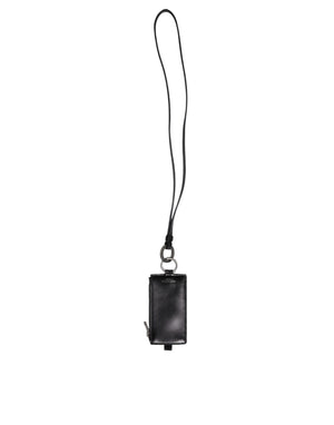Schwarzes Kartenetui aus Leder mit Lanyard und Logo von Horse