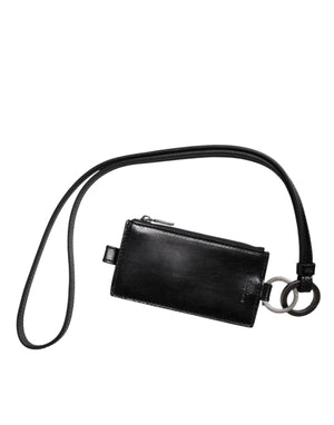 Schwarzes Kartenetui aus Leder mit Lanyard und Logo von Horse