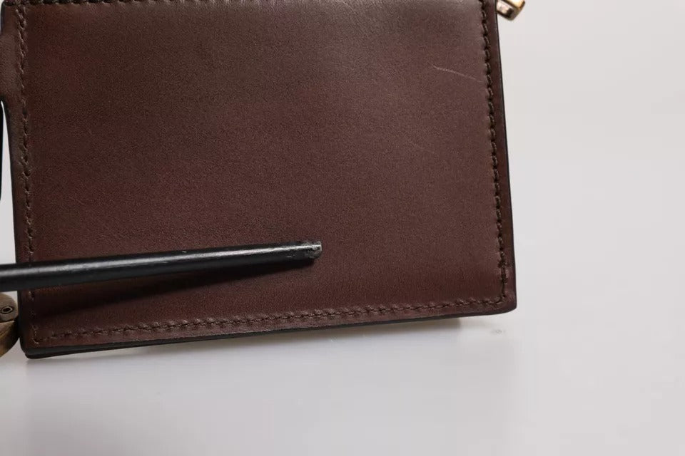 Braunes Leder-Schlüsselanhänger-Portemonnaie mit Reißverschluss und Logo