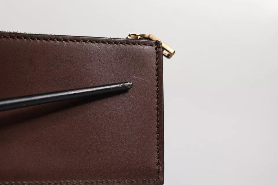 Braunes Leder-Schlüsselanhänger-Portemonnaie mit Reißverschluss und Logo