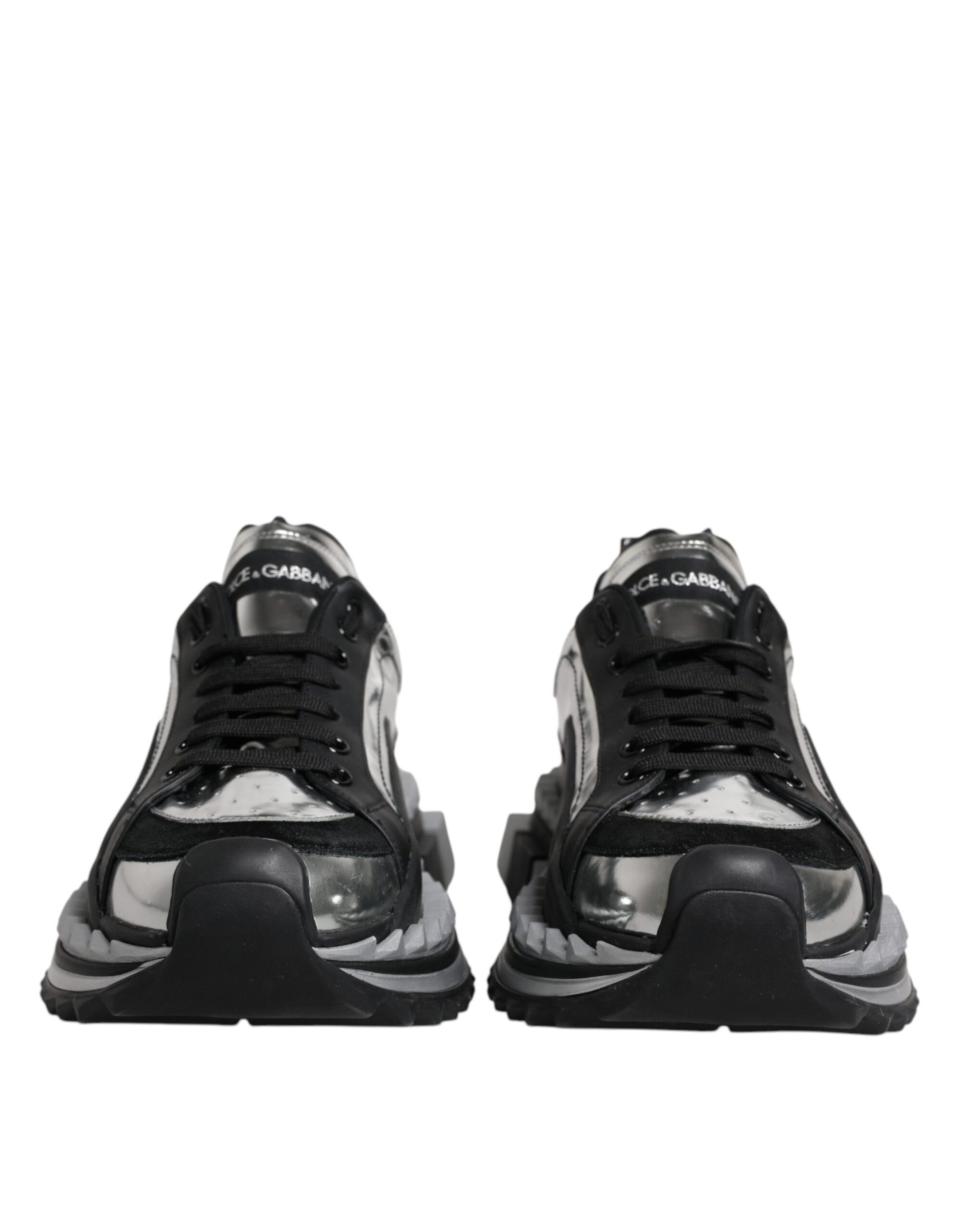 Schwarz-silberne SUPER KING Leder-Sneaker