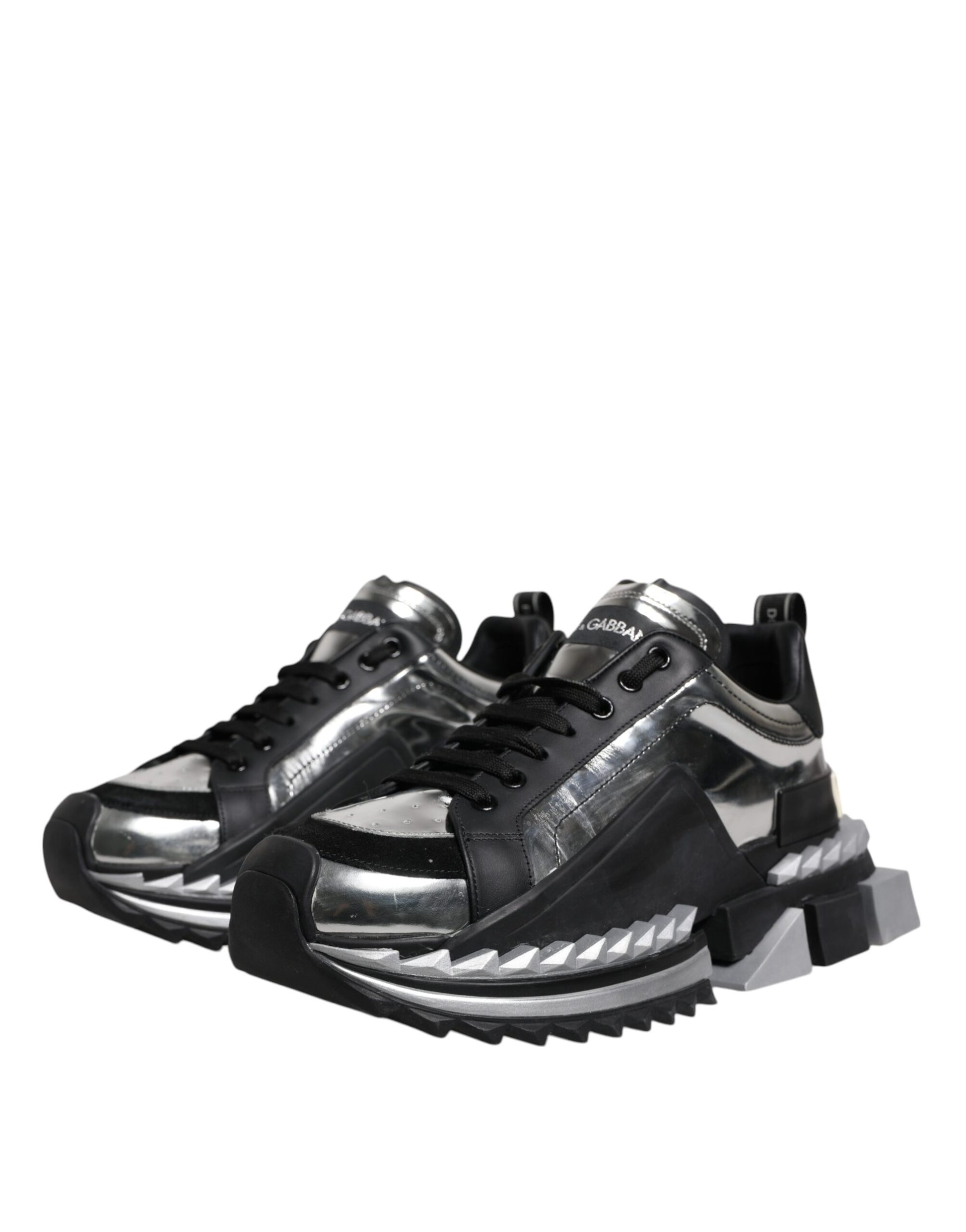Schwarz-silberne SUPER KING Leder-Sneaker