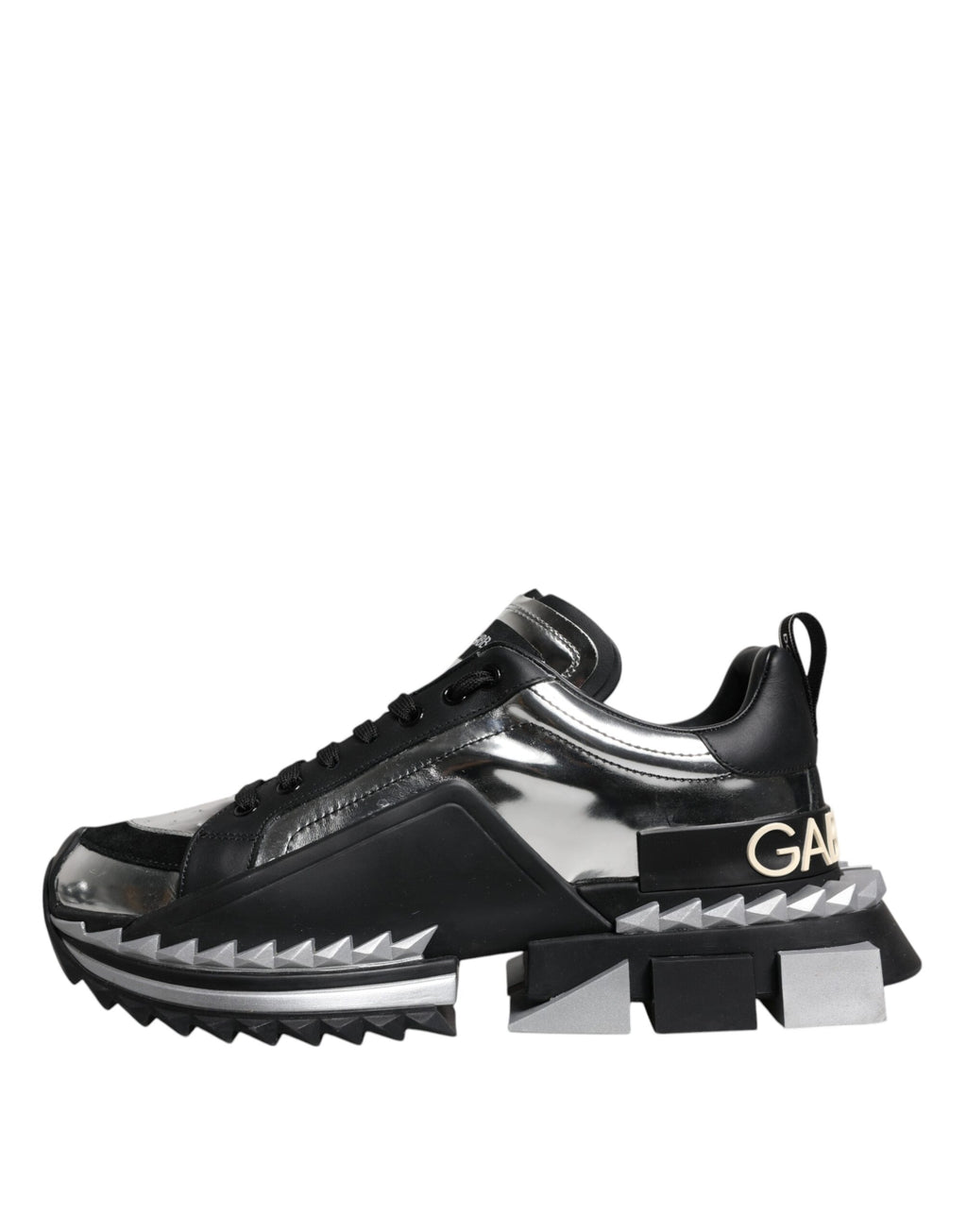 Schwarz-silberne SUPER KING Leder-Sneaker