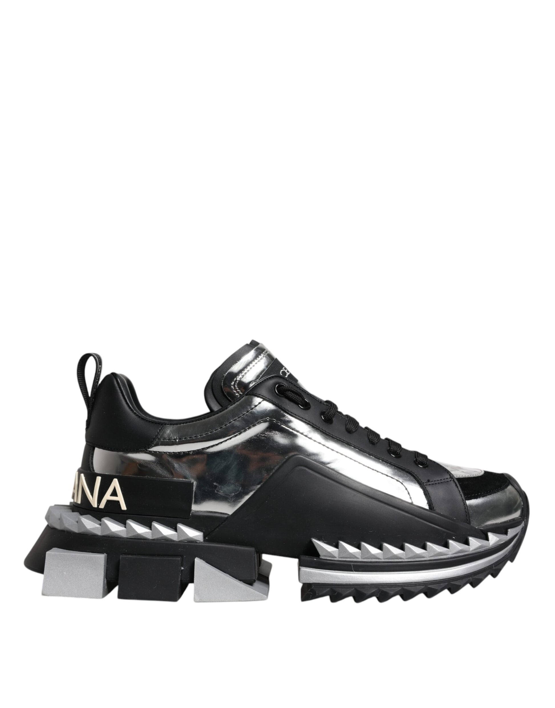 Schwarz-silberne SUPER KING Leder-Sneaker