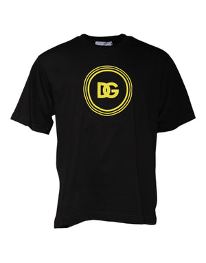 Schwarzes Baumwoll-T-Shirt mit Rundhalsausschnitt und Logo-Print