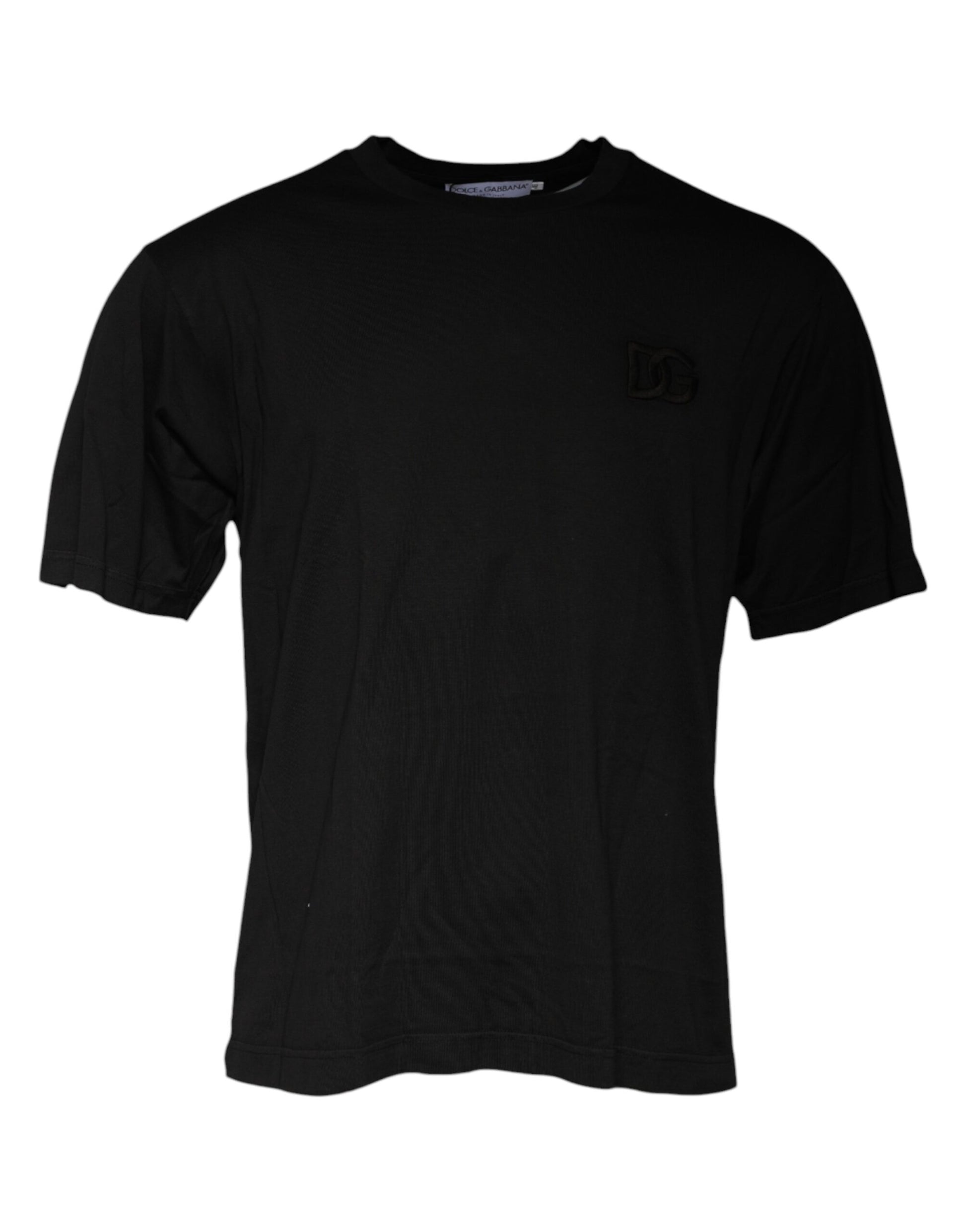 Schwarzes T-Shirt aus Baumwolle mit Rundhalsausschnitt und kurzen Ärmeln