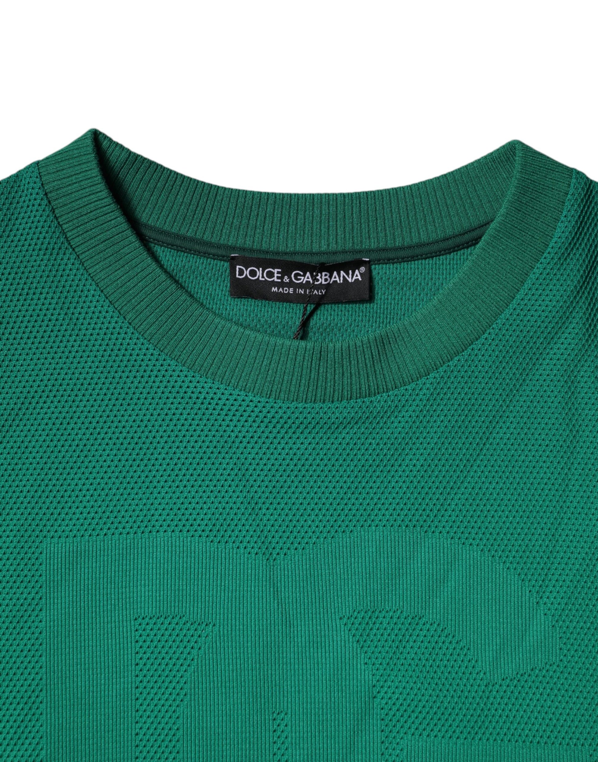Grüner Pullover aus Nylon mit Rundhalsausschnitt und Logo