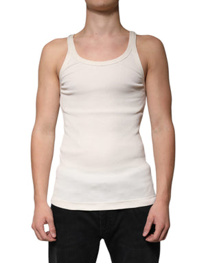 Ärmelloses Tank-T-Shirt aus Baumwolle mit Rundhalsausschnitt in Off-White