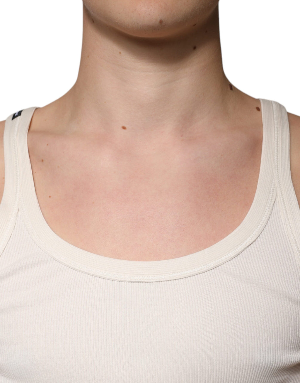 Ärmelloses Tank-T-Shirt aus Baumwolle mit Rundhalsausschnitt in Off-White