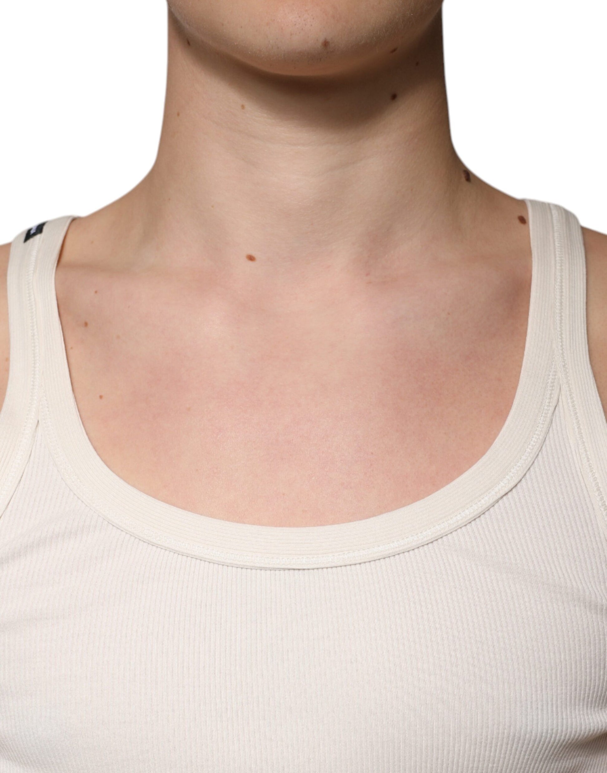 Ärmelloses Tank-T-Shirt aus Baumwolle mit Rundhalsausschnitt in Off-White