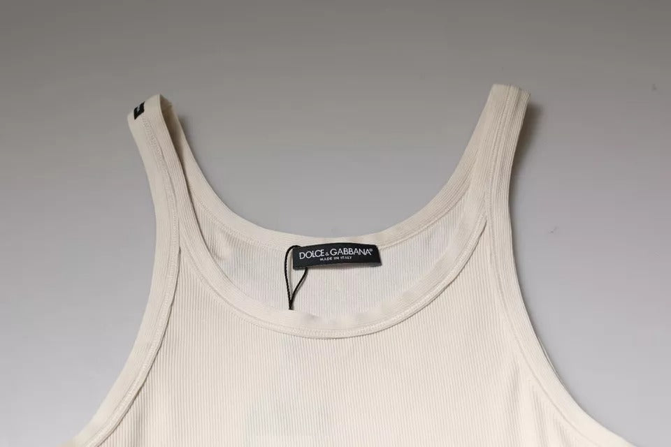 Ärmelloses Tank-T-Shirt aus Baumwolle mit Rundhalsausschnitt in Off-White