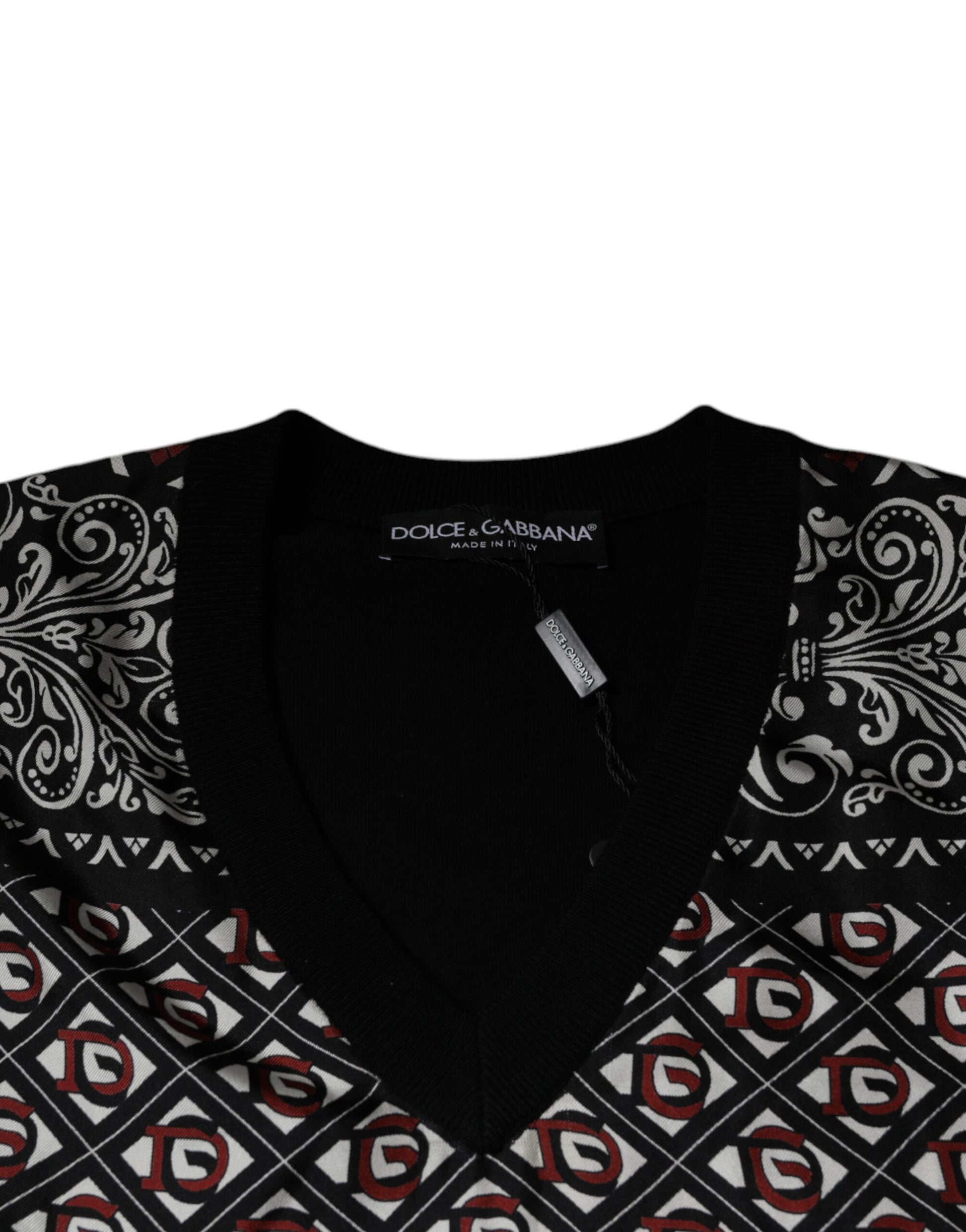 Schwarzer Wollpullover mit V-Ausschnitt und Logo