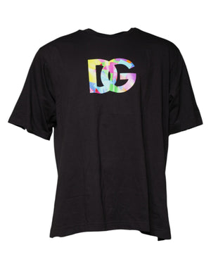 Schwarzes Baumwoll-T-Shirt mit Rundhalsausschnitt und Logo-Print