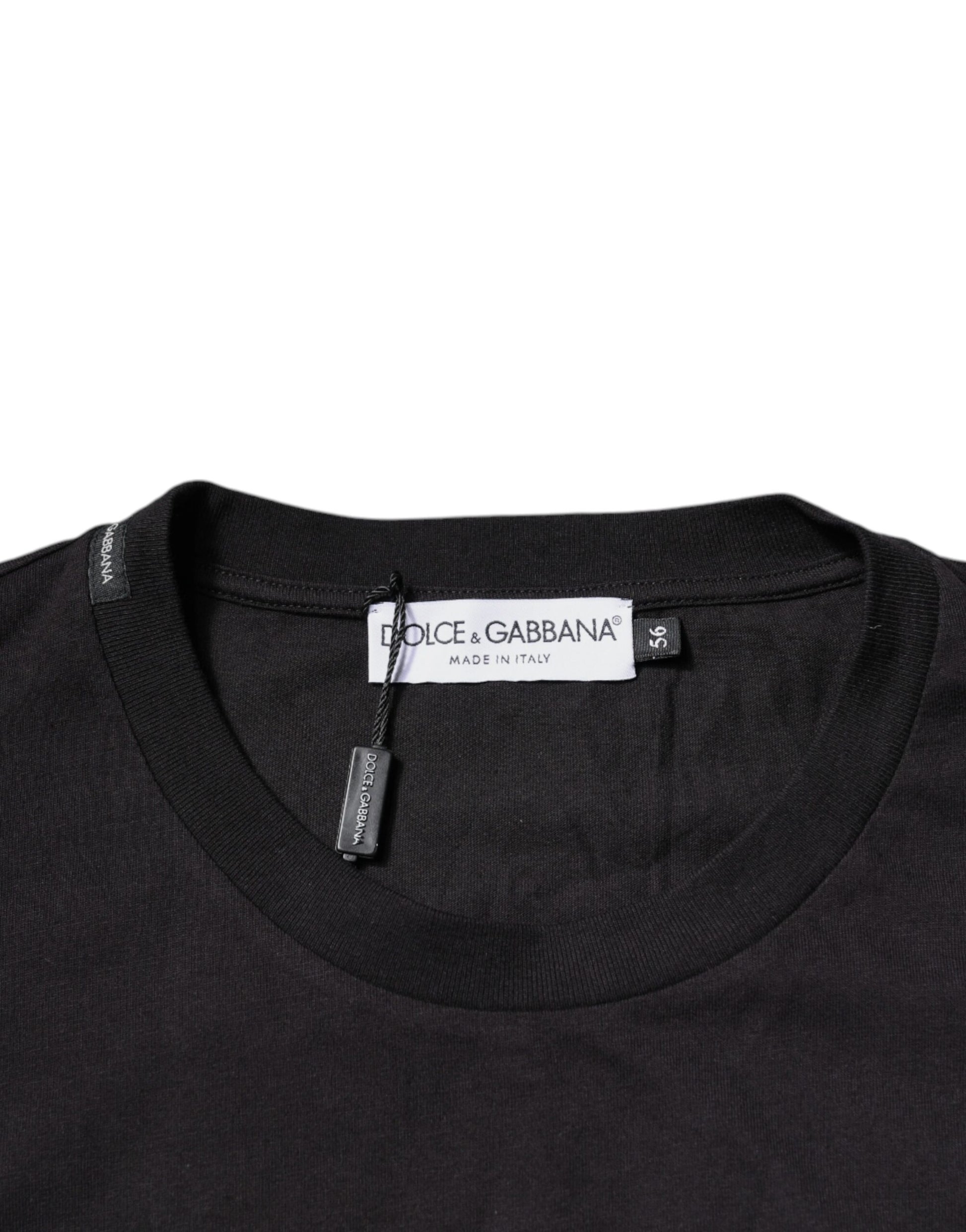 Schwarzes Baumwoll-T-Shirt mit Rundhalsausschnitt und Logo-Print
