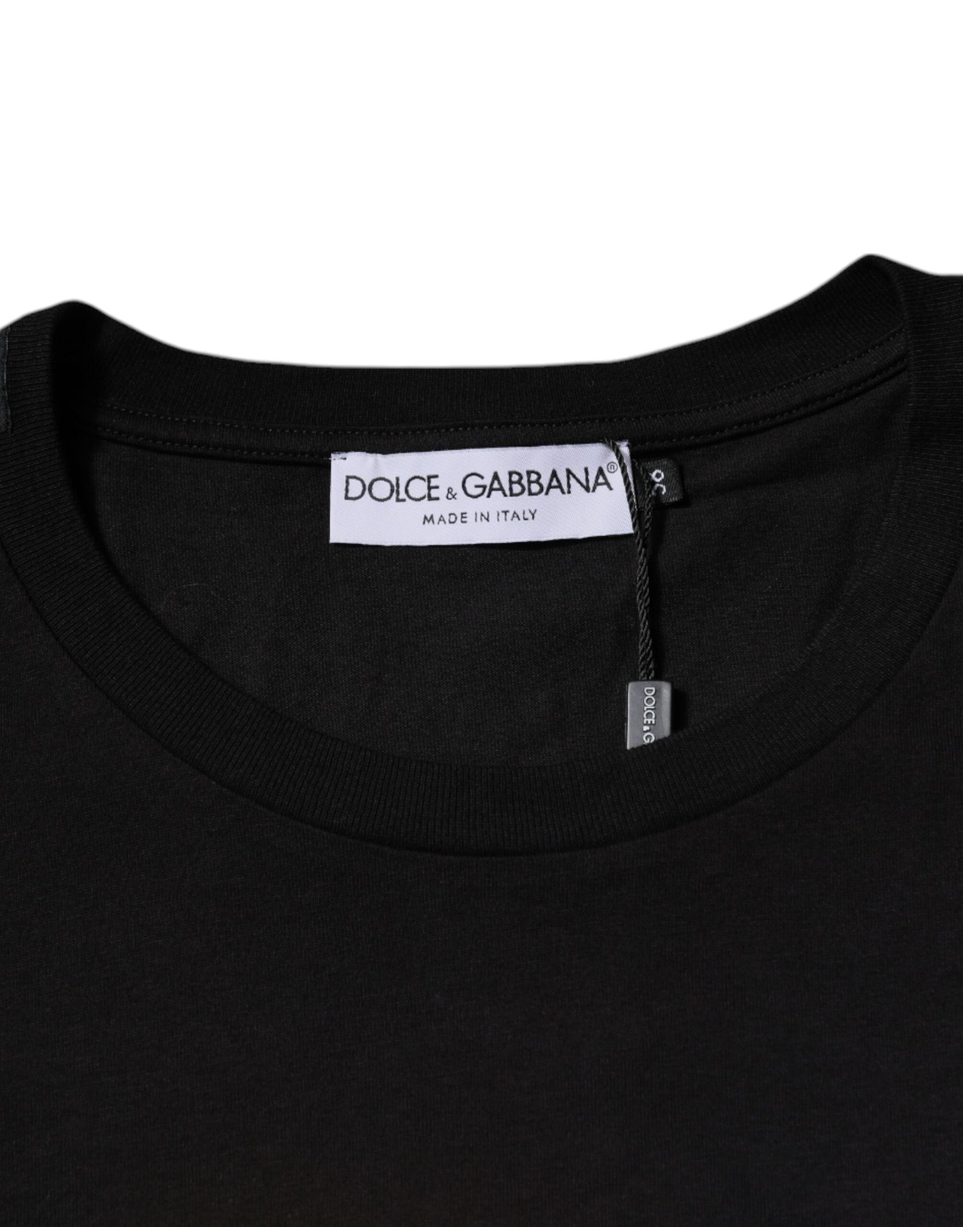 Schwarzes Baumwoll-T-Shirt mit Rundhalsausschnitt und Logo-Print
