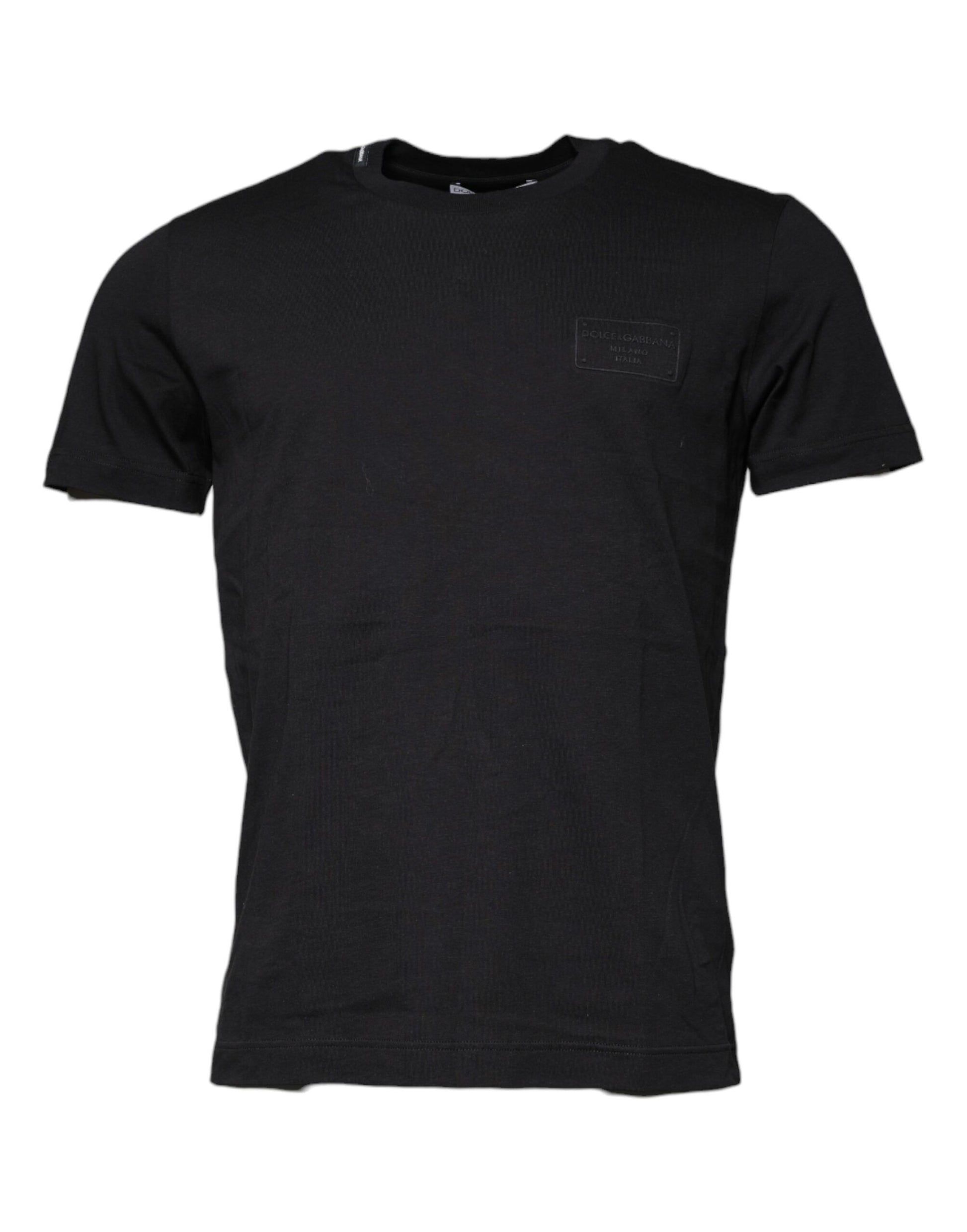 Schwarzes T-Shirt aus Baumwolle mit Rundhalsausschnitt und kurzen Ärmeln