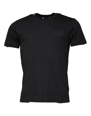 Schwarzes T-Shirt aus Baumwolle mit Rundhalsausschnitt und kurzen Ärmeln