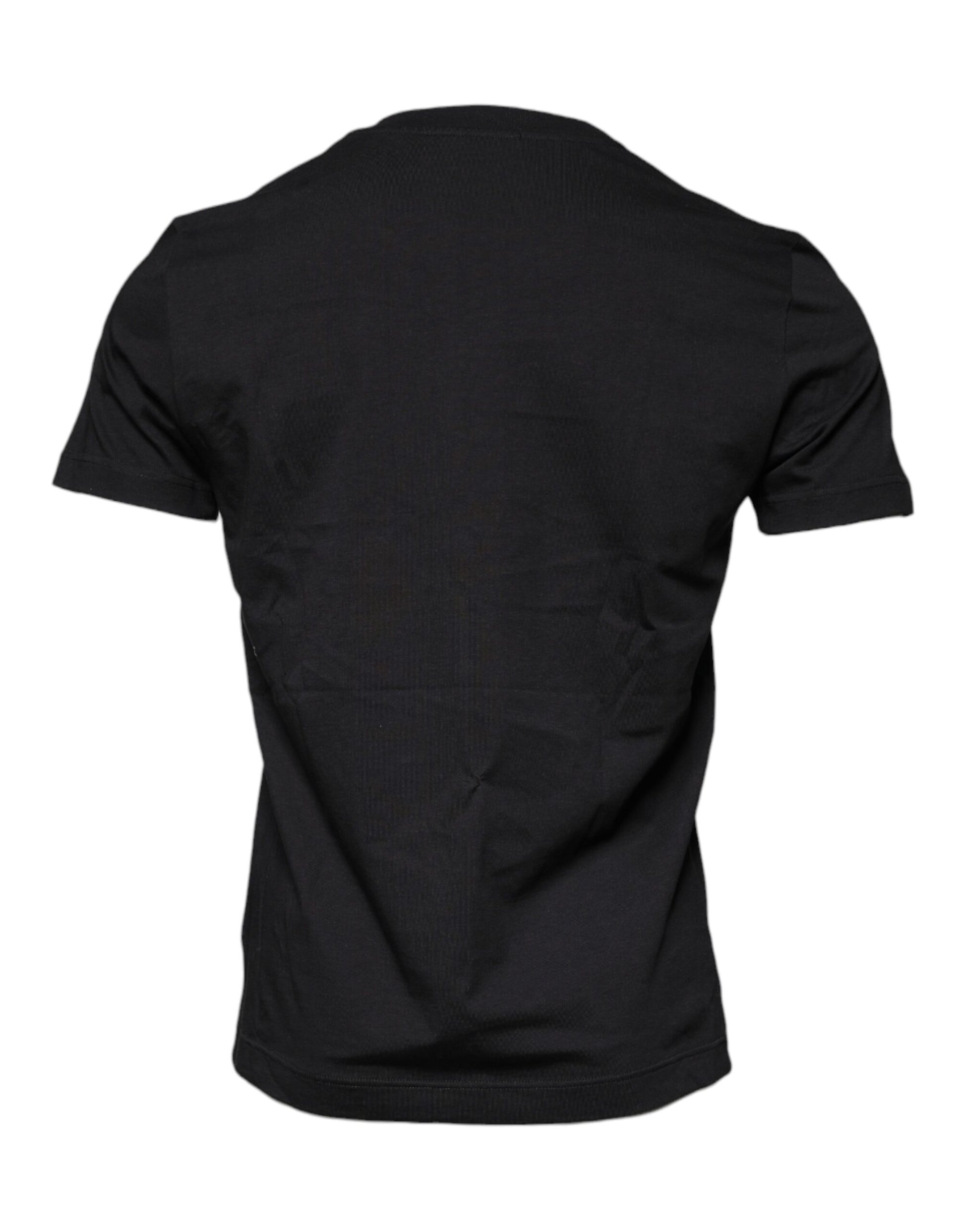 Schwarzes T-Shirt aus Baumwolle mit Rundhalsausschnitt und kurzen Ärmeln