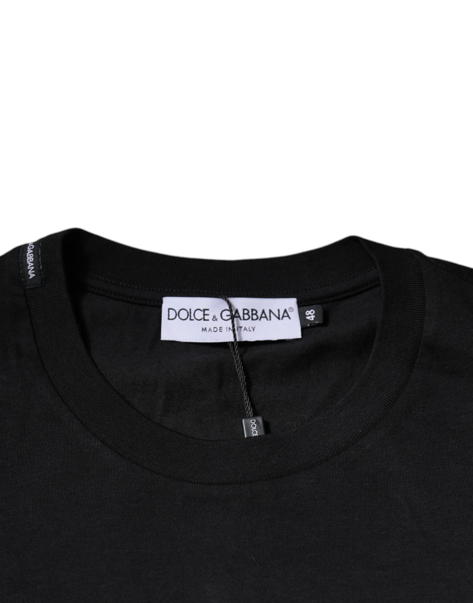 Schwarzes T-Shirt aus Baumwolle mit Rundhalsausschnitt und kurzen Ärmeln