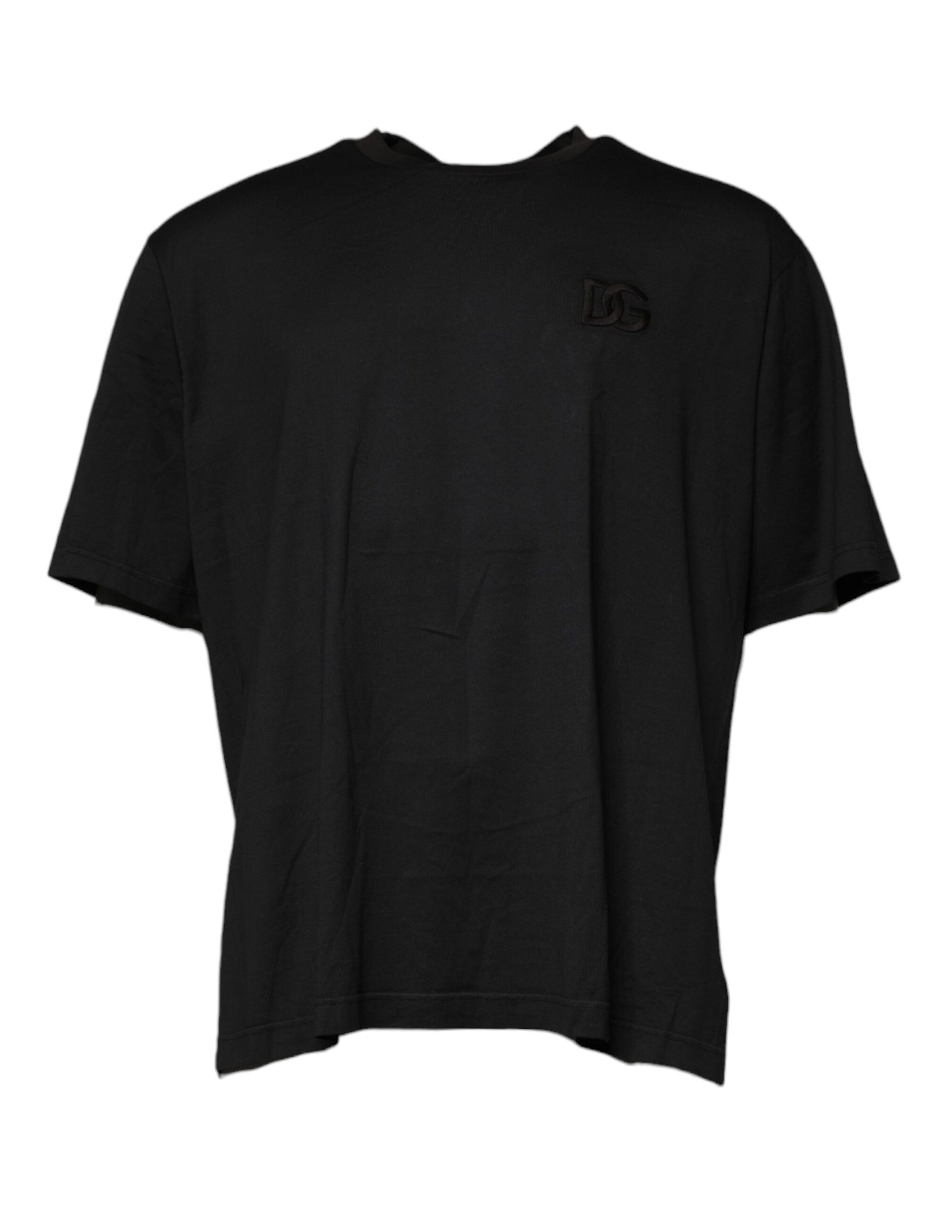 Schwarzes T-Shirt mit Rundhalsausschnitt und kurzen Ärmeln und Logo