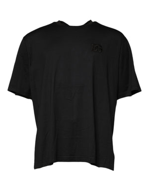 Schwarzes T-Shirt mit Rundhalsausschnitt und kurzen Ärmeln und Logo