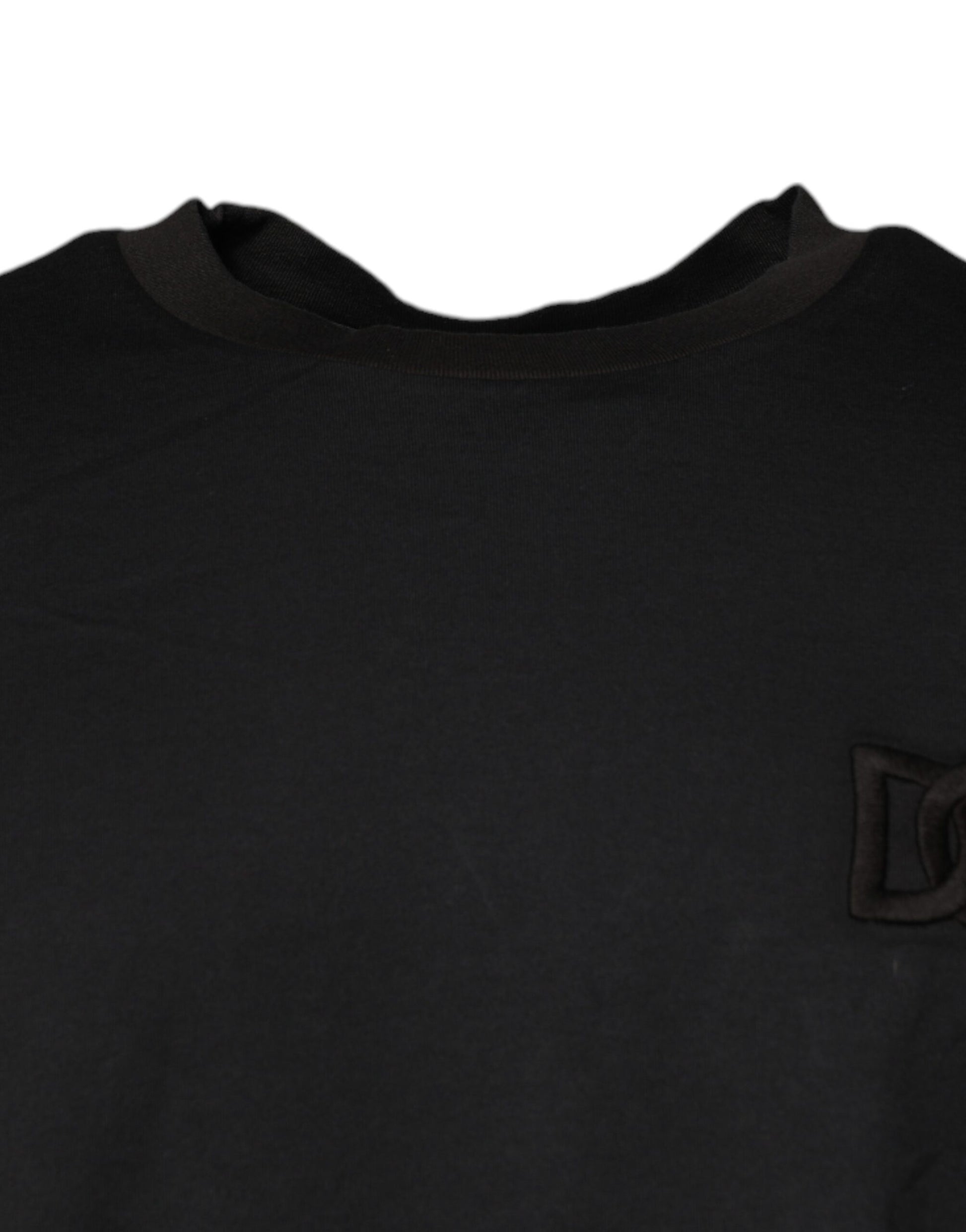 Schwarzes T-Shirt mit Rundhalsausschnitt und kurzen Ärmeln und Logo