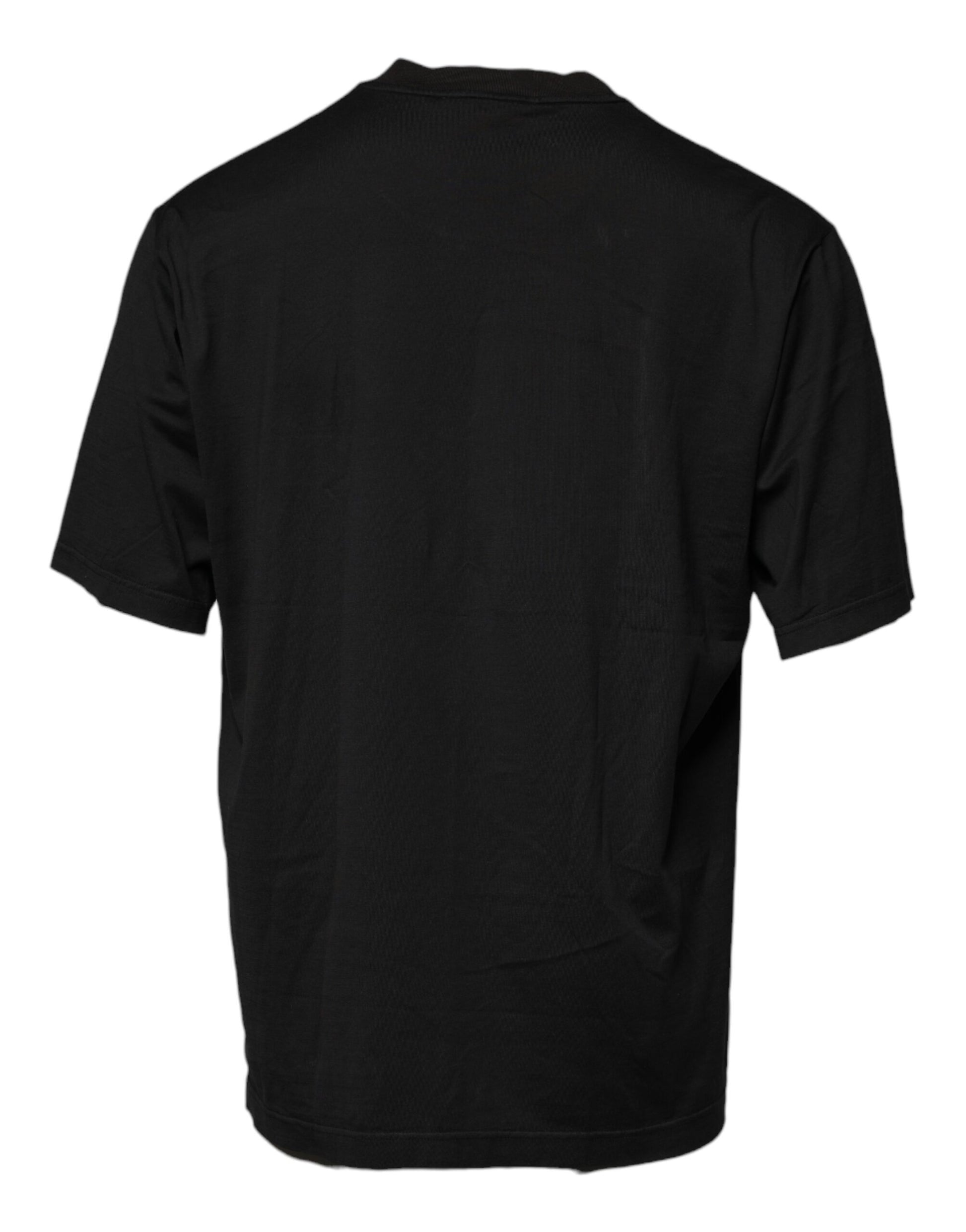 Schwarzes T-Shirt mit Rundhalsausschnitt und kurzen Ärmeln und Logo